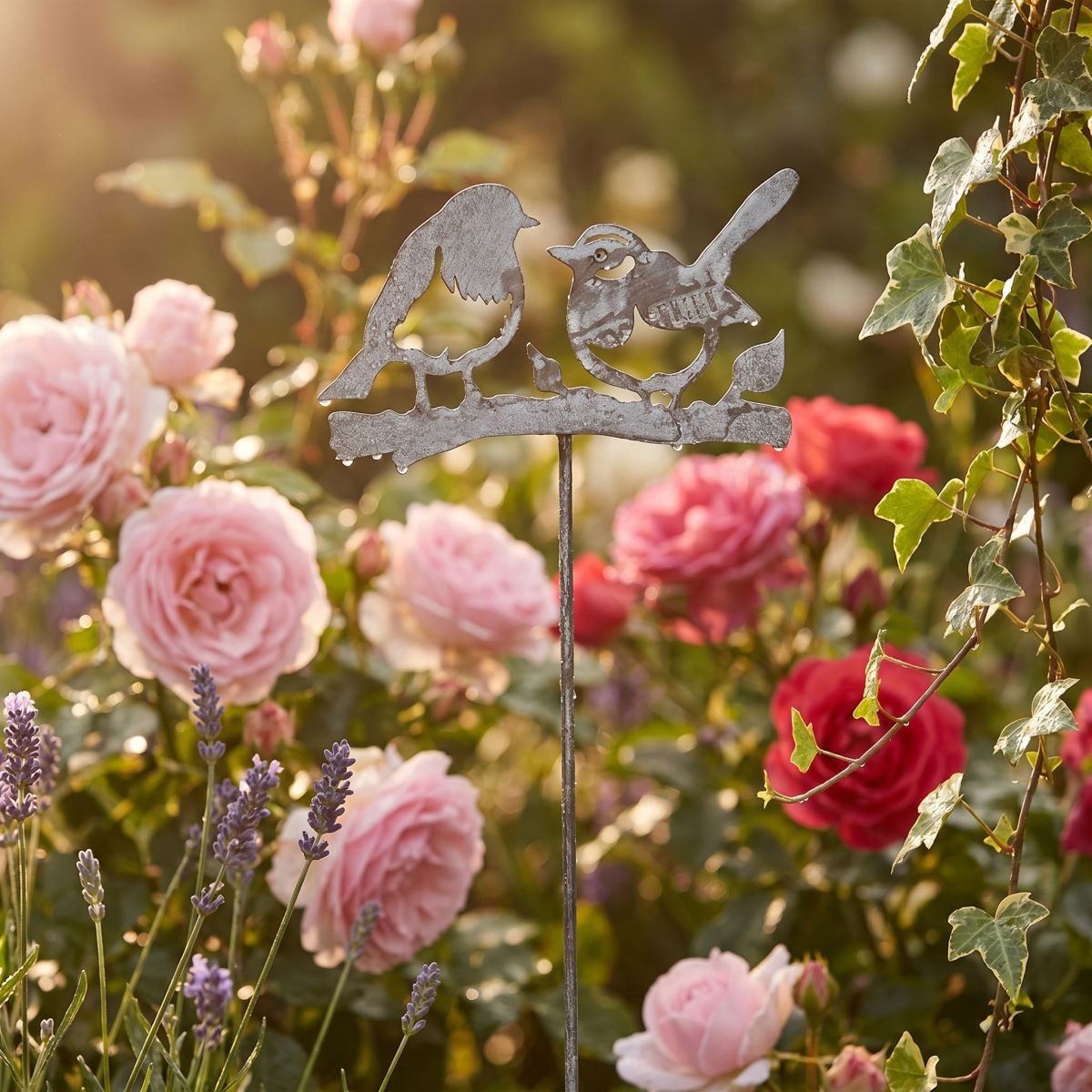 Ambiente Haus Gartenstecker Vogel (H) 85cm (1-St) Stecker mit zwei Vögeln für den Garten