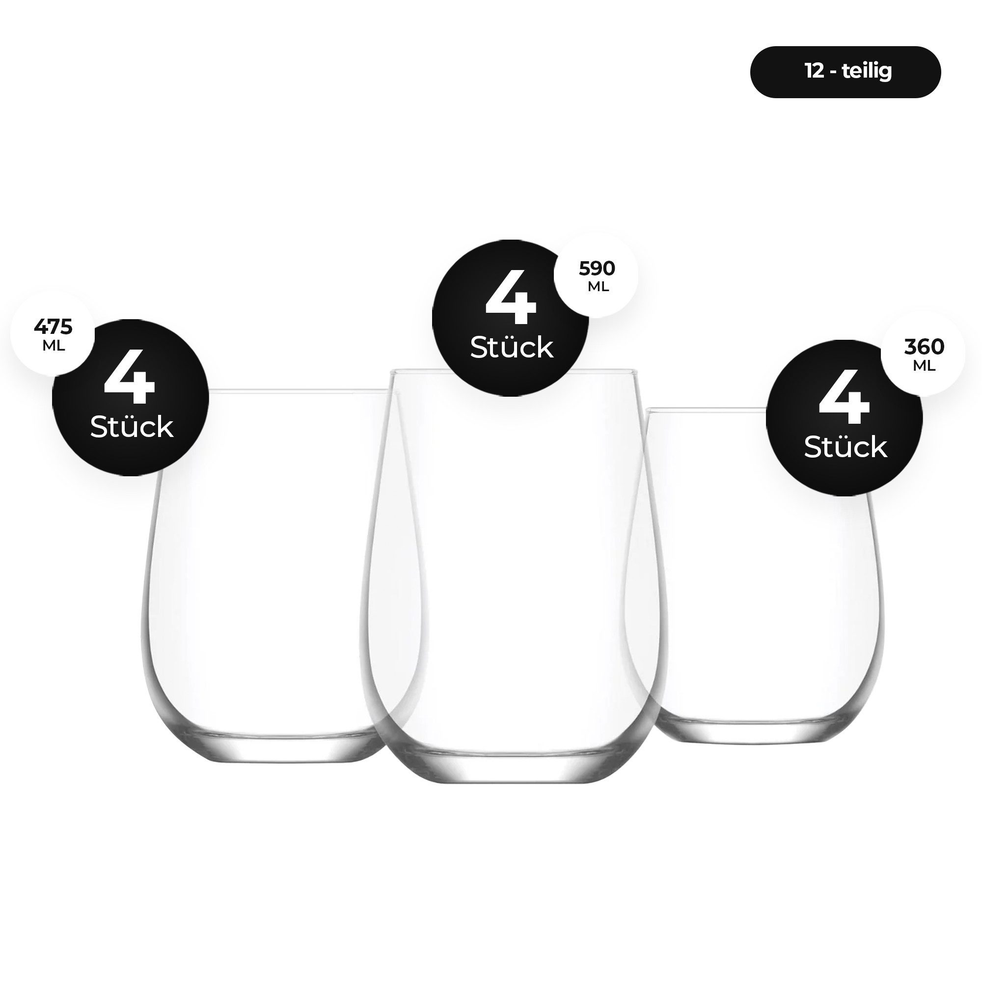 LAV Gläser-Set Gaia, 12-tlg., Glas, Spülmaschinengeeignet, robust, vielseitig einsetzbar