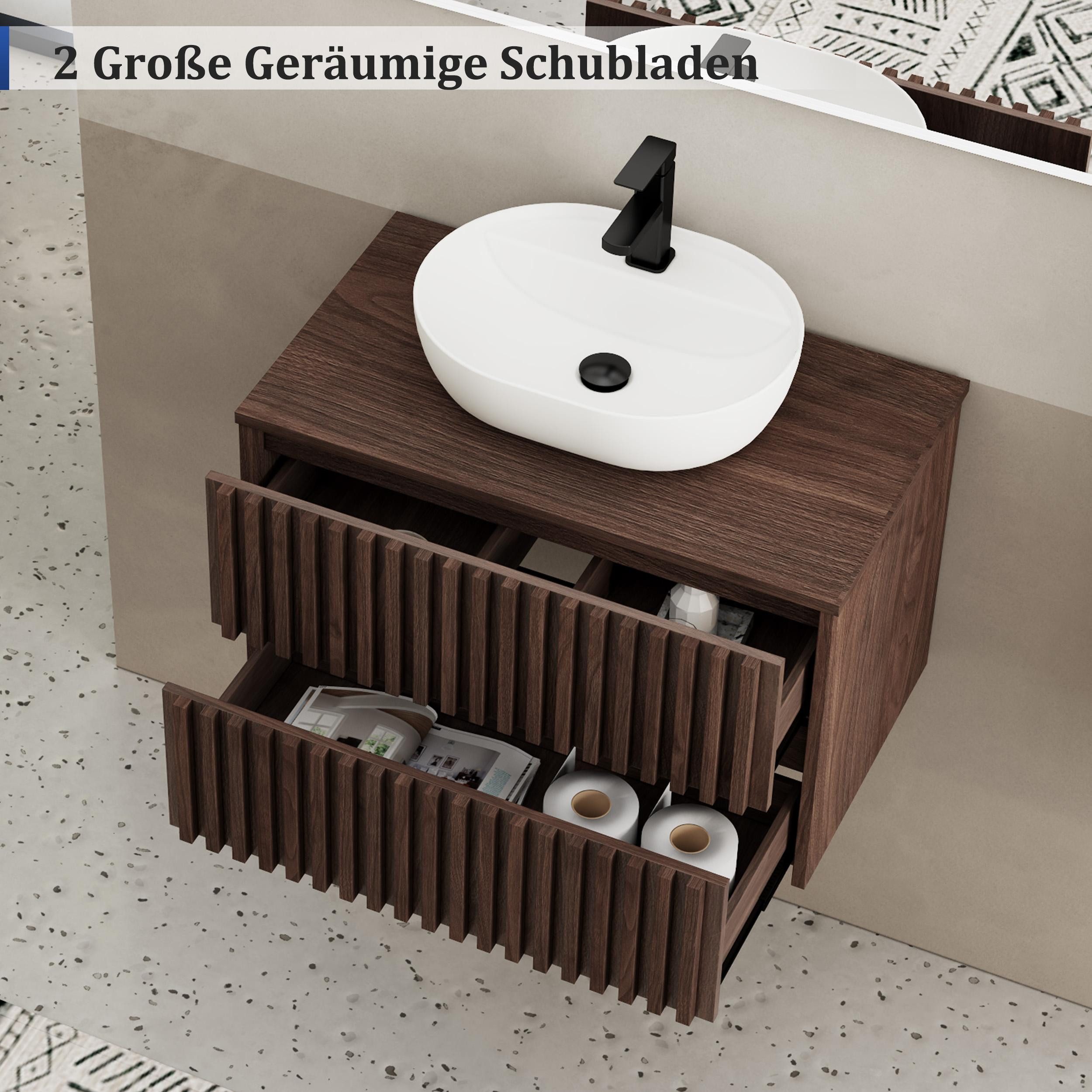 UEV Waschtisch mit Unterschrank hängend Ovales Keramikwaschbecken (Komplett-Set Badmöbel, Badezimmmer Schrank, mit Wasserhahn und Pop-up-Ablassventil Aufsatz-Wa – Bild 5 von 5