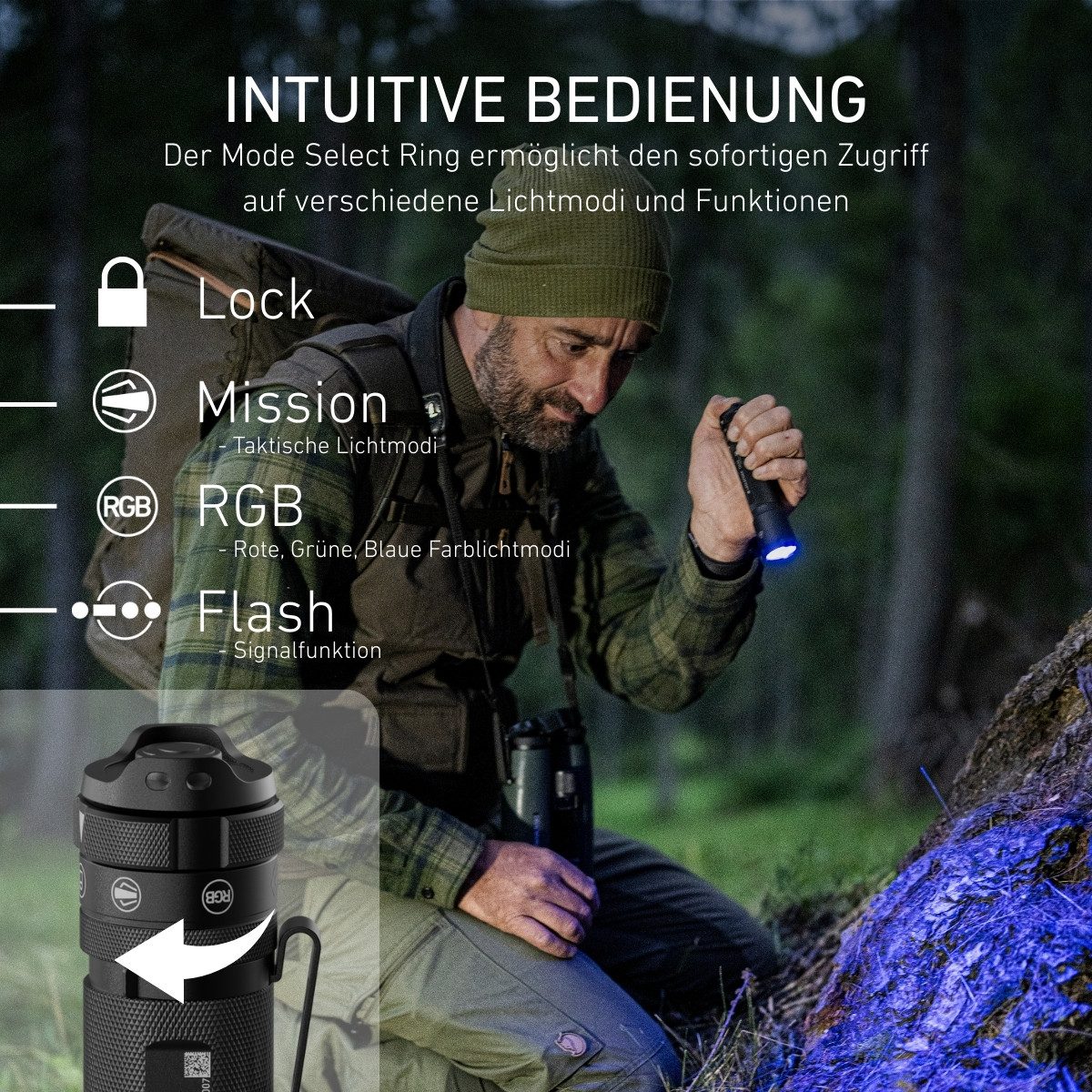 Ledlenser Taschenlampe TAC7R, Bis 3200 lm, 370m Leuchtweite, 10 Modi inkl. RGB & Strobe, USB-C, IP68