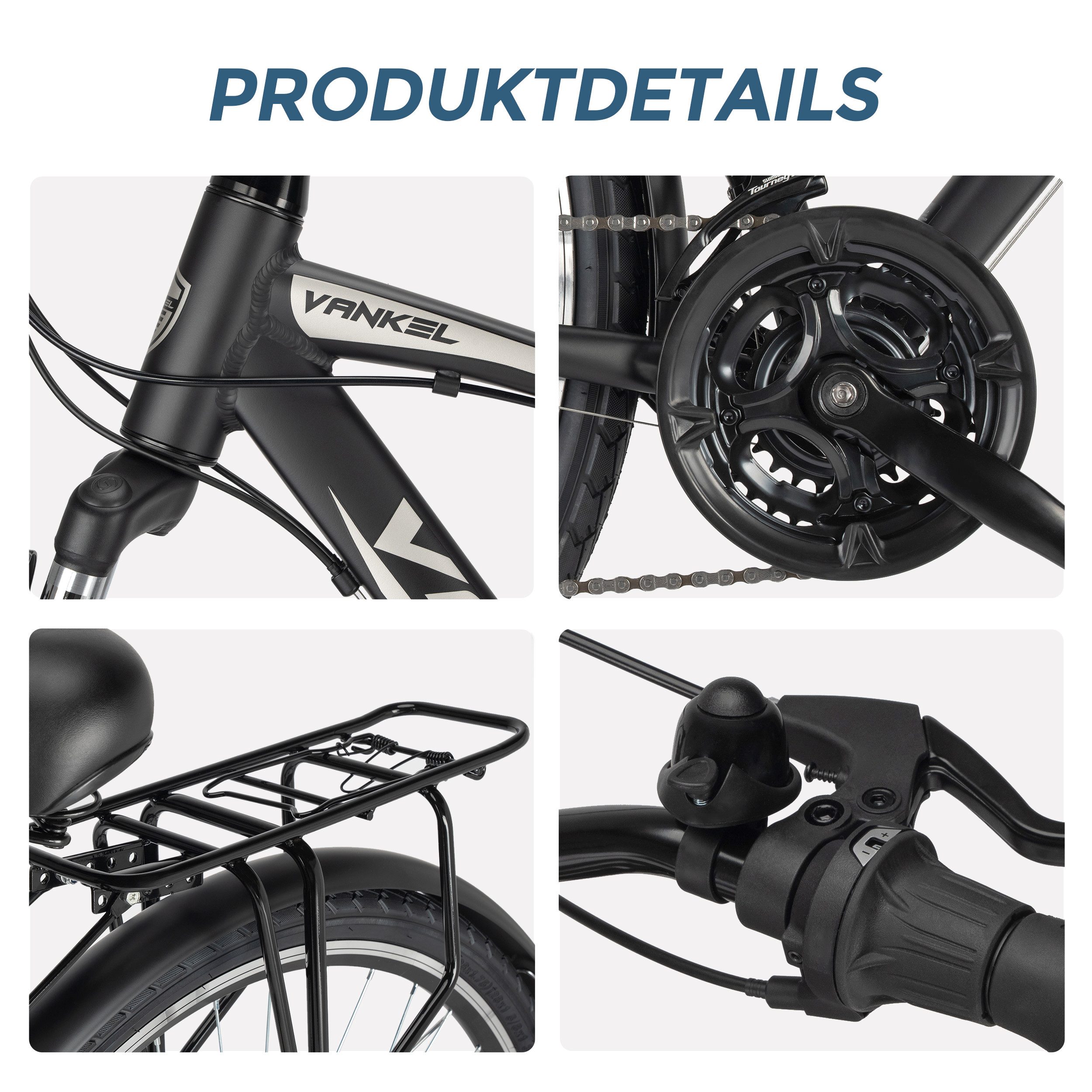 Vankel Mountainbike 28 Zoll, Kettenschaltung, Alurahmen, Federgabel, V-Brakes, 21 Gang, Kettenschaltung, Herrenrad, Alltag, Freizeit, Gepäckträger, Schutzbleche, Seitenständer
