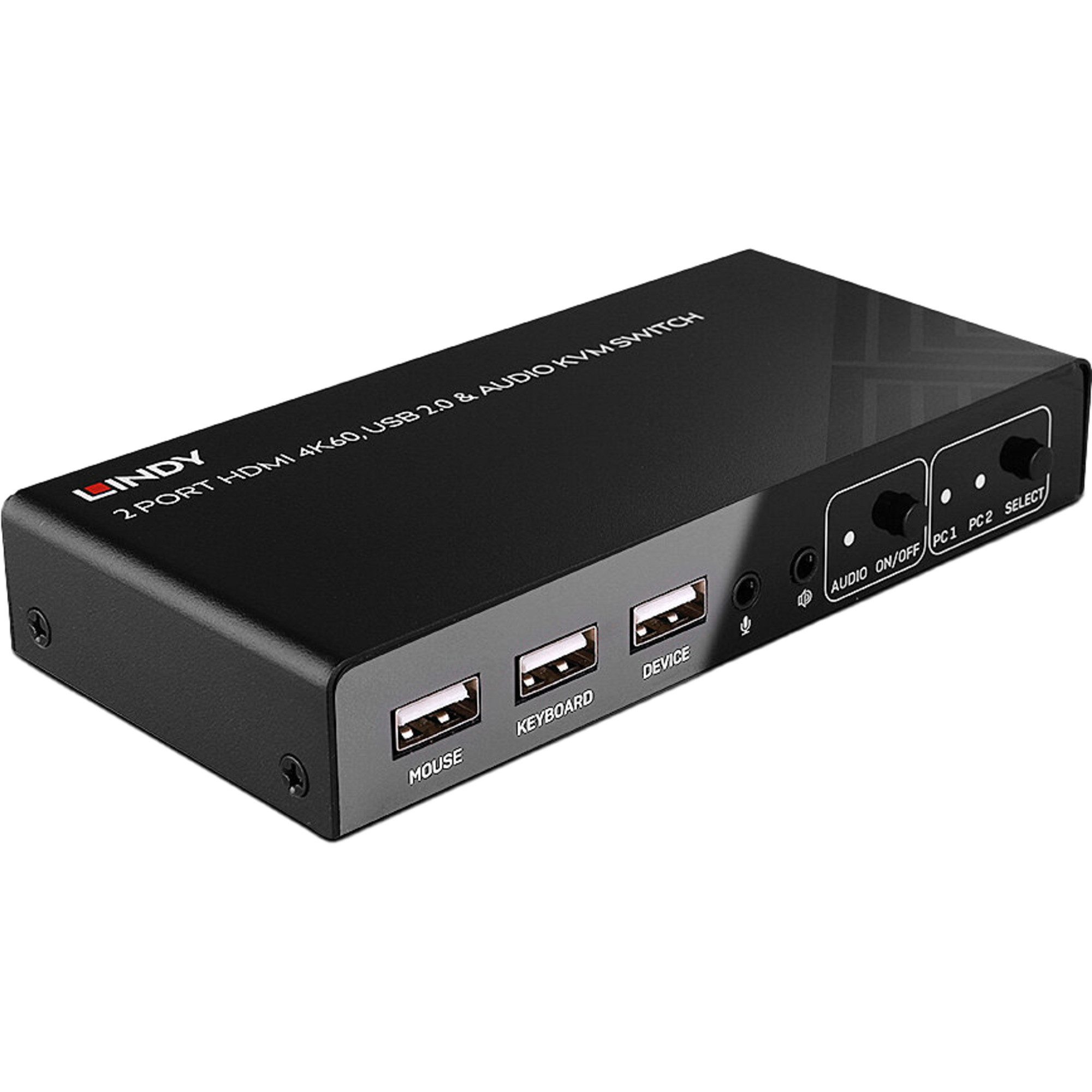Lindy 2 Port KVM Switch HDMI 4K60, USB 2.0 & Netzwerk-Switch