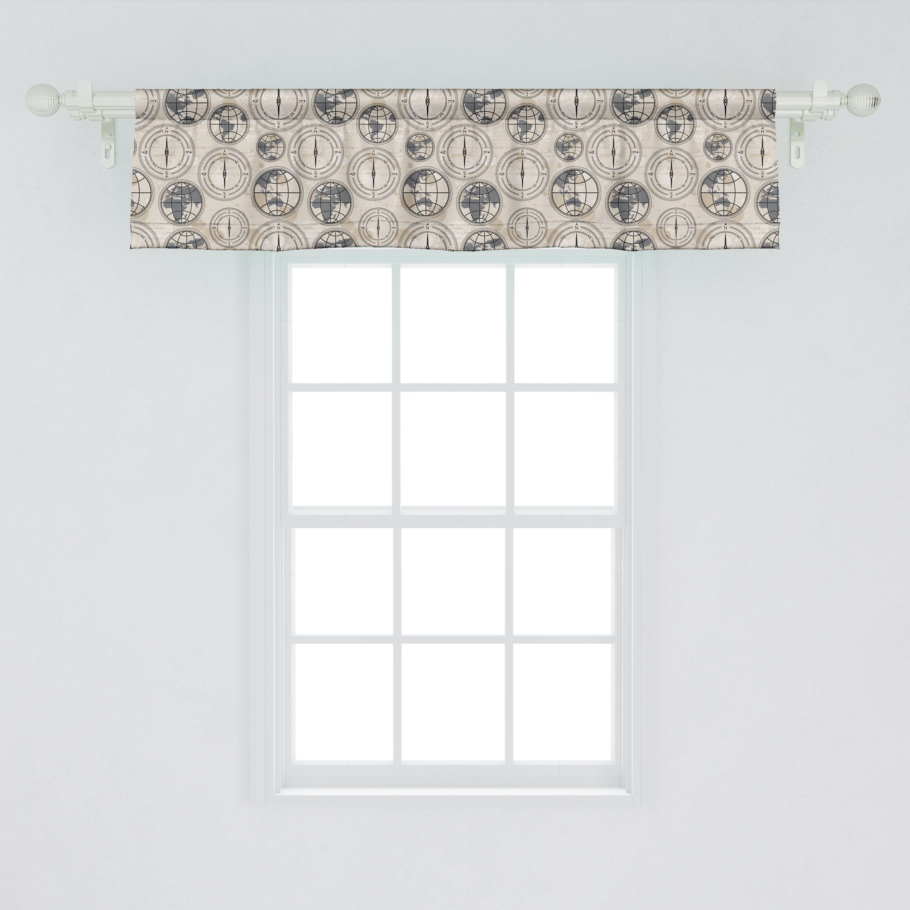 Abakuhaus, Volant Microfaser, mit Vorhang Stangentasche, Dekor Muster Schlafzimmer Kompass Kontinente für Scheibengardine Küche