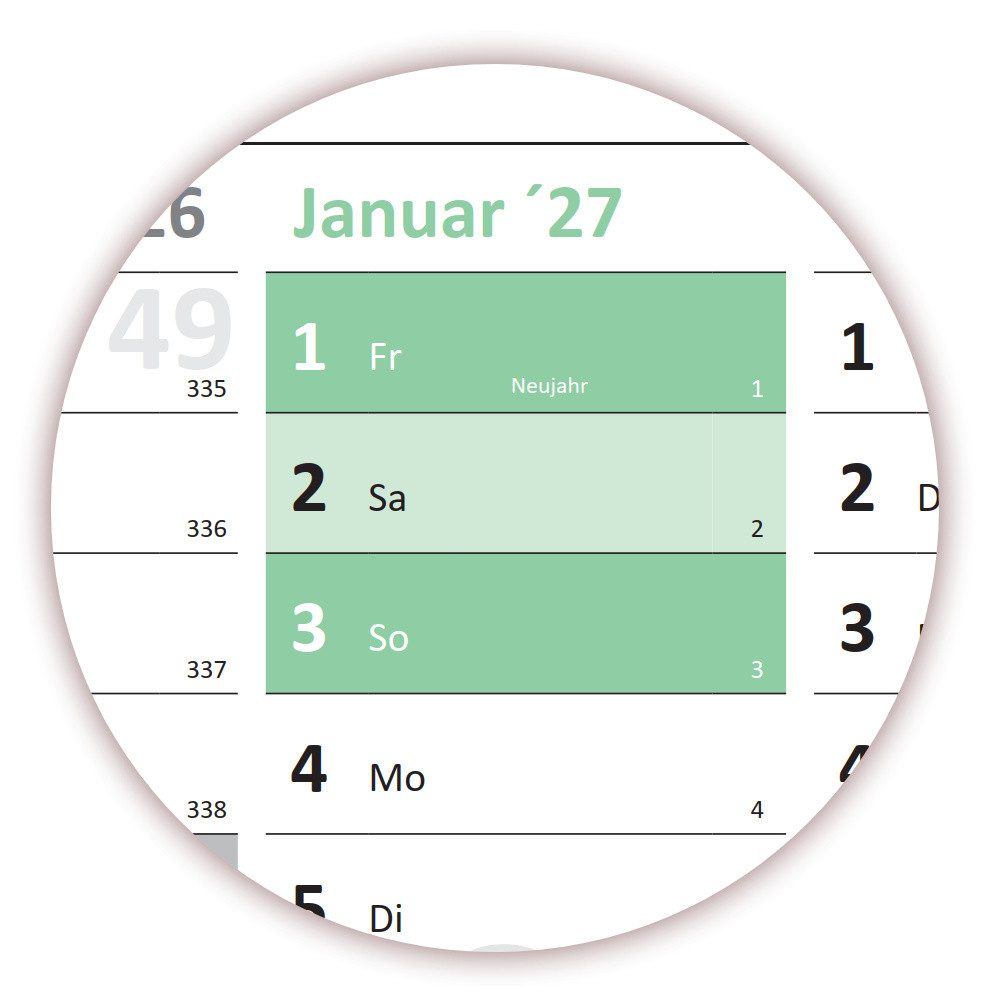 Thumbnail - LYSCO Wandkalender Classic1 Wandplaner 2027 DIN A0 / A1 - 14 Monate (gerollt), Kalender 2027 Faben blau, grau, grün, hel...