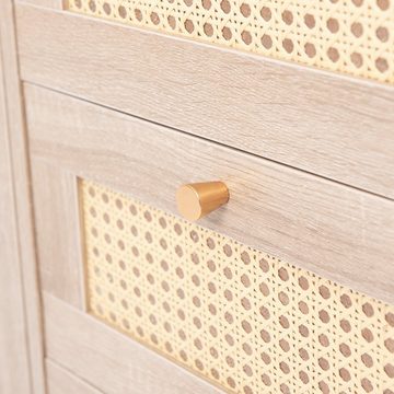 Merax Sideboard mit 2 Türen und 3 Schubladen, Verstellbare Ablage, Kommode aus Holz und Rattan, Lowboard, B/H/T: 120/82/40cm