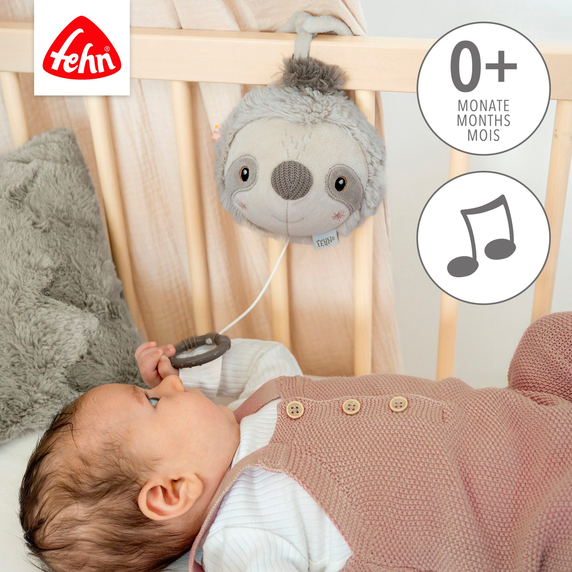 Fehn Spieluhr Lazy, Crazy & Pink, Faultier