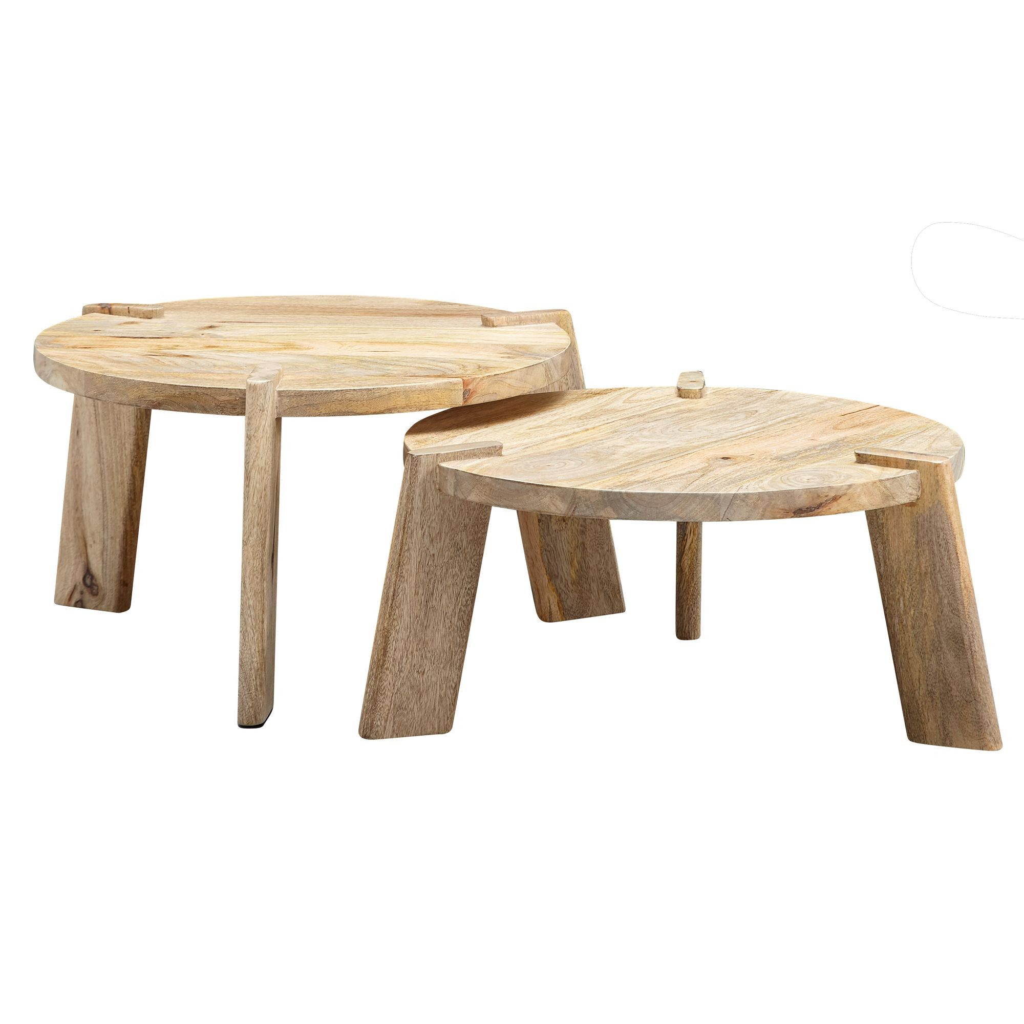 furnicato Satztisch Runde Couchtische Vollholz 53x32cm 53x26cm Hellbraun (1-St)