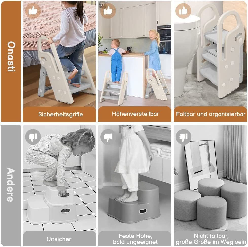 Onasti Baby-Toilettensitz Tritthocker für Kinder 3 Stufen Faltbar