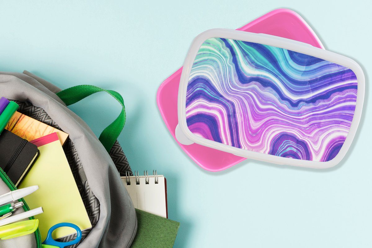 Geode (2-tlg), Snackbox, MuchoWow rosa - Kunststoff Brotbox Brotdose für Mädchen, Kinder, Kunststoff, Erwachsene, Neon - Edelstein, Lunchbox Achat -