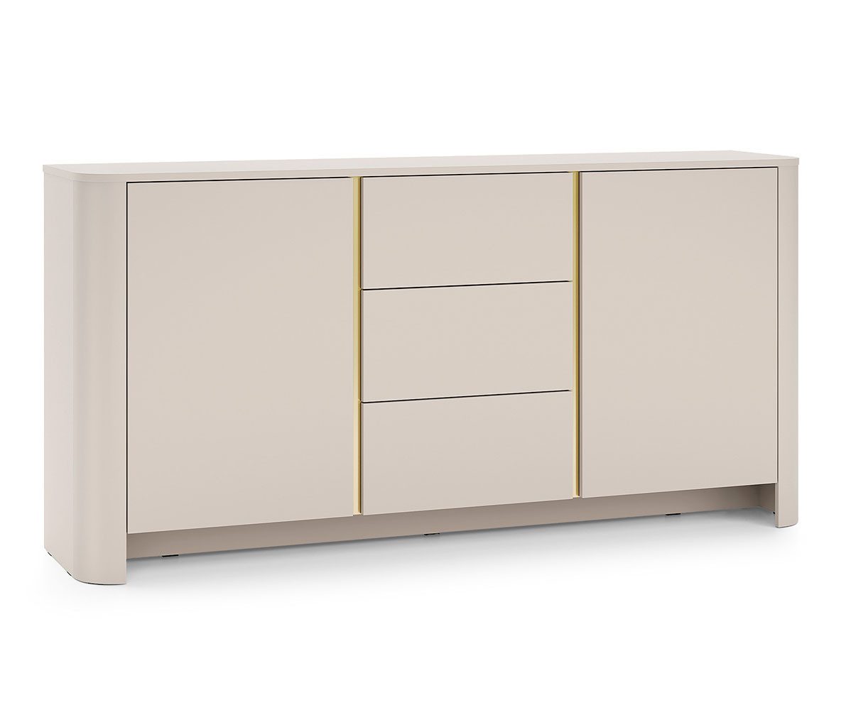 Feldmann-Wohnen Sideboard Bari (2-türig, 2 Einlegeböden, 3 Schubladen, 1 St., moderne Optik, abgerundeter Korpus, grifflos, Push-to-Open), 168x39x84cm Kaschmir 2-türig