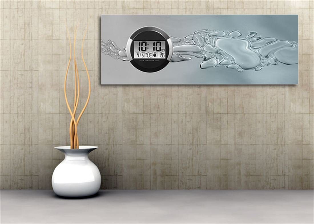 Moderne Wanduhr Digital dixtime 6123 35x100cm Dixtime Wohnraumuhr aus (Einzigartige Designer Alu-Dibond) 4mm Wanduhr, Digitaldruck-Optik