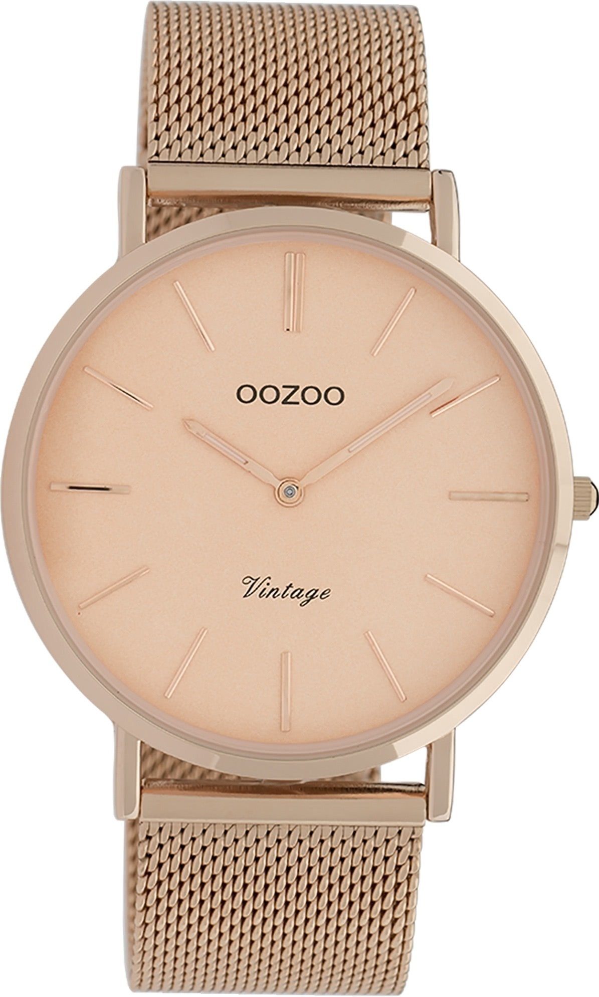 OOZOO Quarzuhr Oozoo Damen Armbanduhr roségold Analog, Damenuhr rund, groß (ca. 40mm) Edelstahlarmband, Fashion-Style