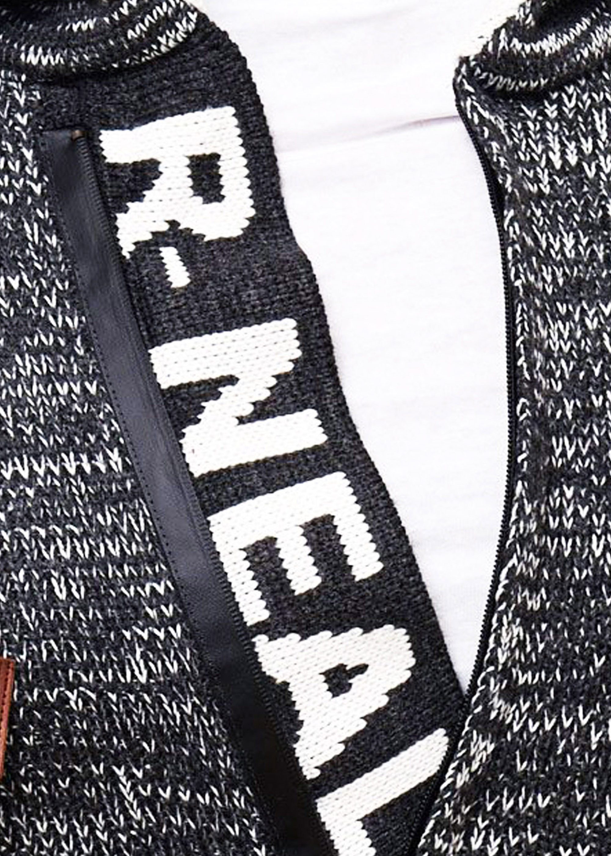 R-NEAL Kapuzenpullover Kapuzenpullover Grobstrick Pullover mit Zipper und Logoschriftzug