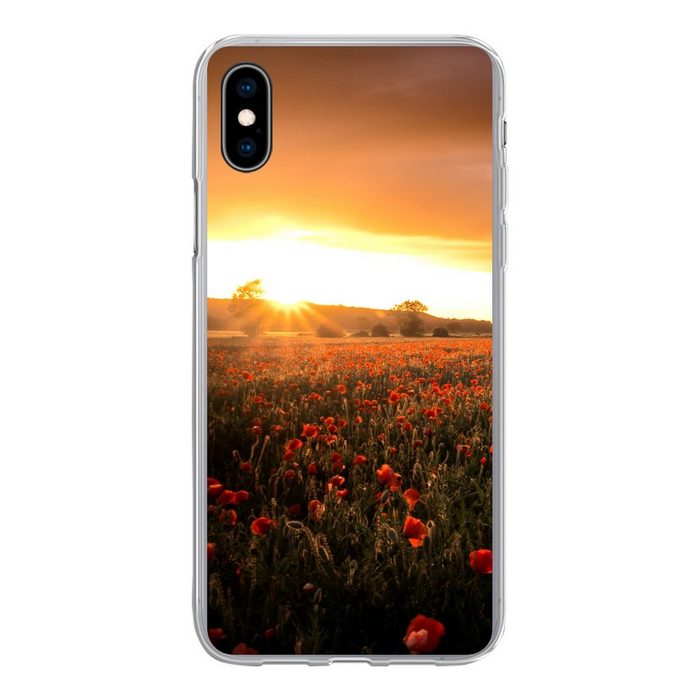 MuchoWow Handyhülle Sonnenuntergang über den Mohnblumen in England Handyhülle Apple iPhone Xs Smartphone-Bumper Print Handy