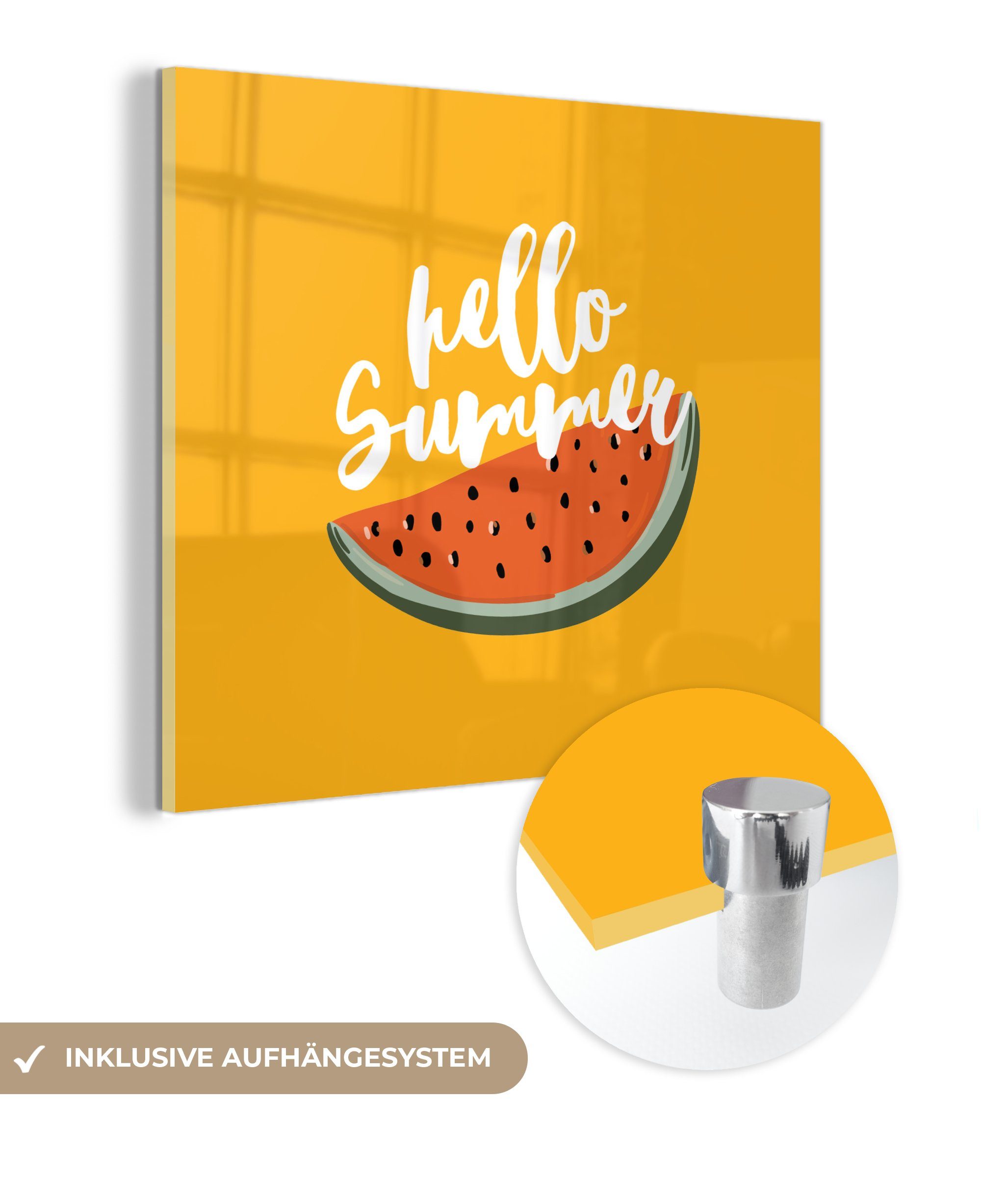 MuchoWow Acrylglasbild Sommer - Wassermelone - Gelb, (1 St), Glasbilder - Bilder auf Glas Wandbild - Foto auf Glas - Wanddekoration | Bilder