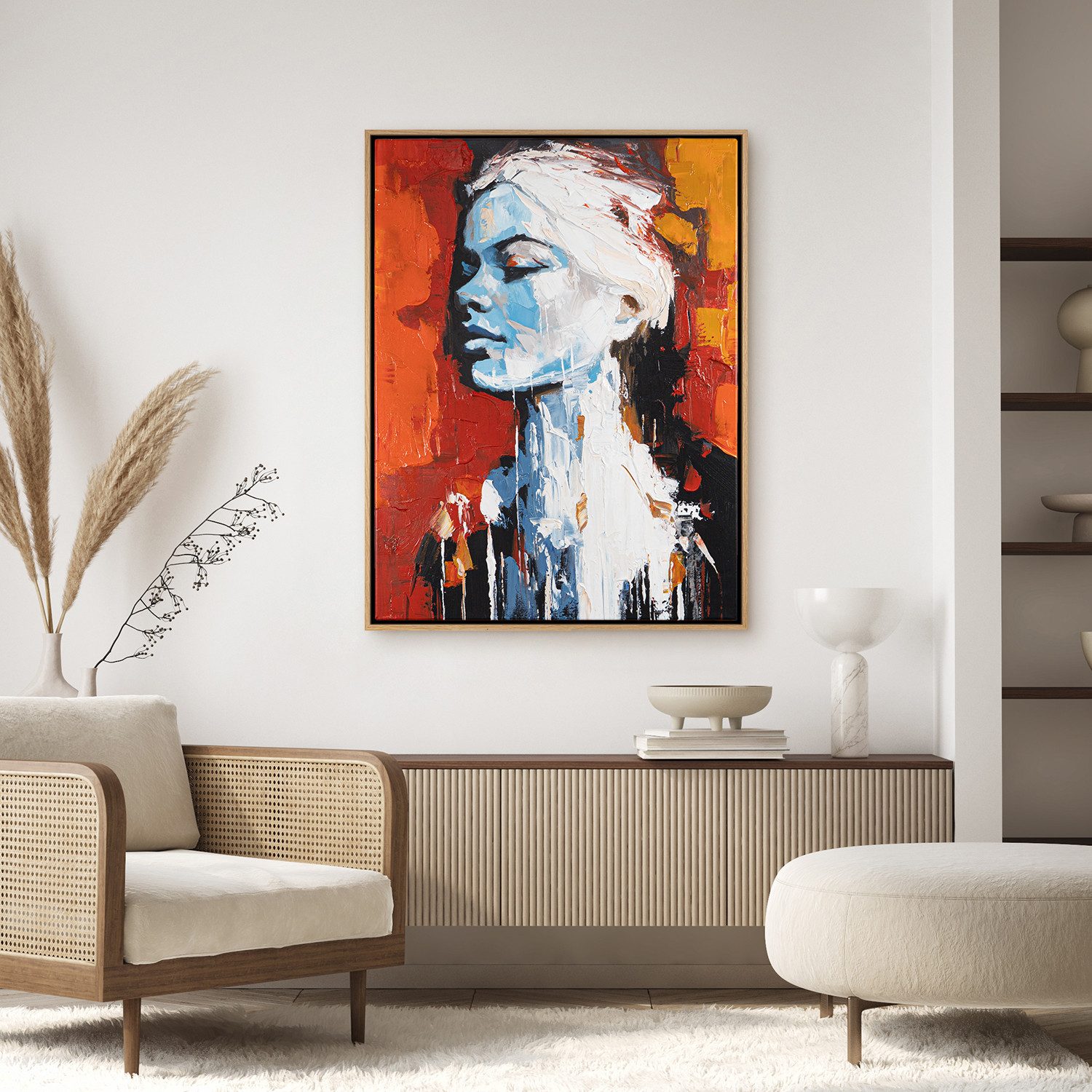 AUREDAS Gemälde "Atalante", 120x160cm, handgemaltes Gemälde, Rahmen hell, Portrait, handgemaltes Acrylgemälde, Hochformat