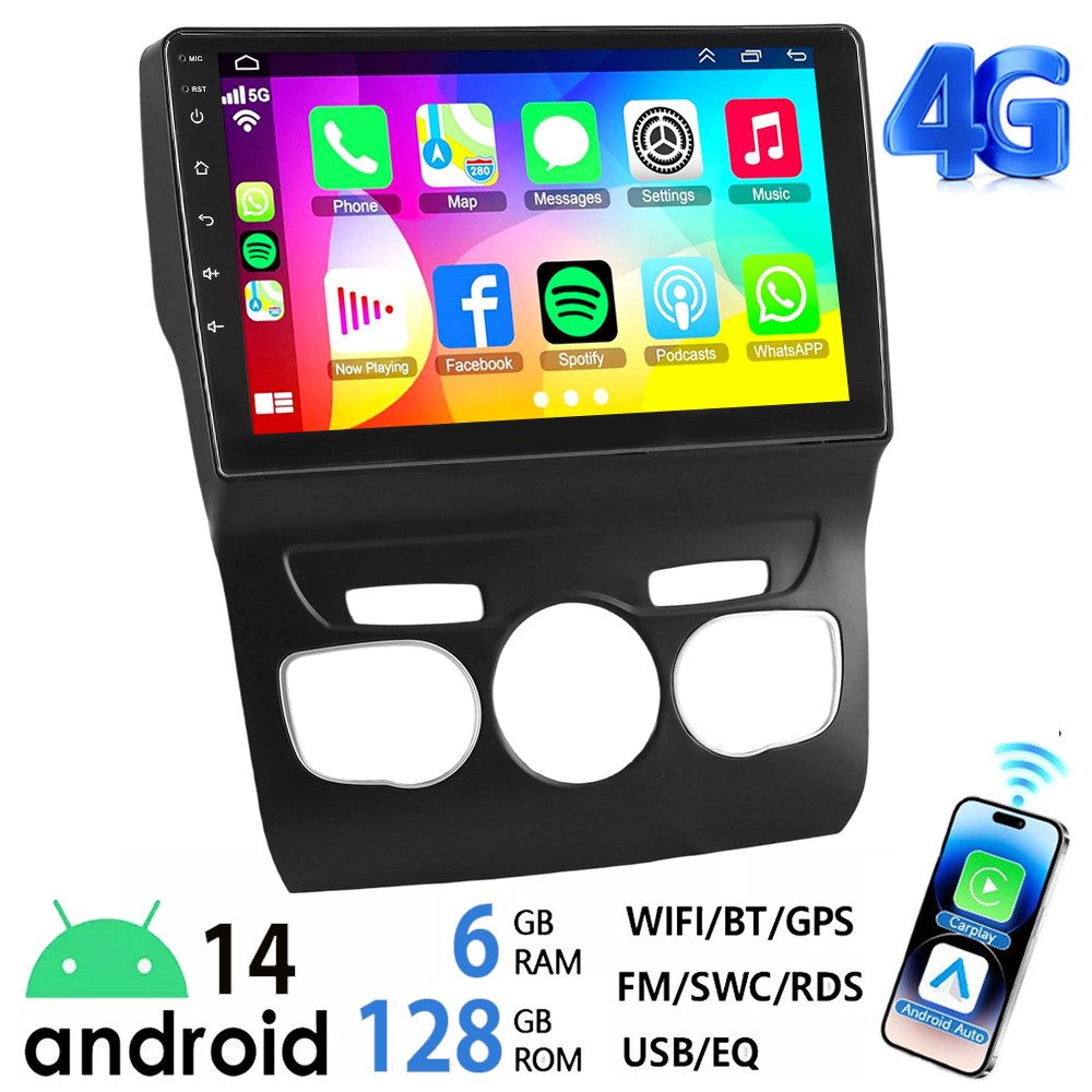 ESSGOO 8Core 6+128GB DAB+ Android 14 Autoradio Für Citroen C4 II DS4 11-18 Autoradio (Digitalradio (DAB), 4G LTE, 6GB+128GB, RDS, AM, FM, Carplay Android Auto Bluetooth EQ USB GPS Navi WIFI Touchscreen)