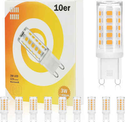 ZMH LED-Leuchtmittel Warmweiß Leuchtmittel 3W G9 Glühbirne Ersatz für Halogenlampe Flur, G9, 10 St., 3000k, Kein Flackern Enegiesparende Nicht Dimmbar