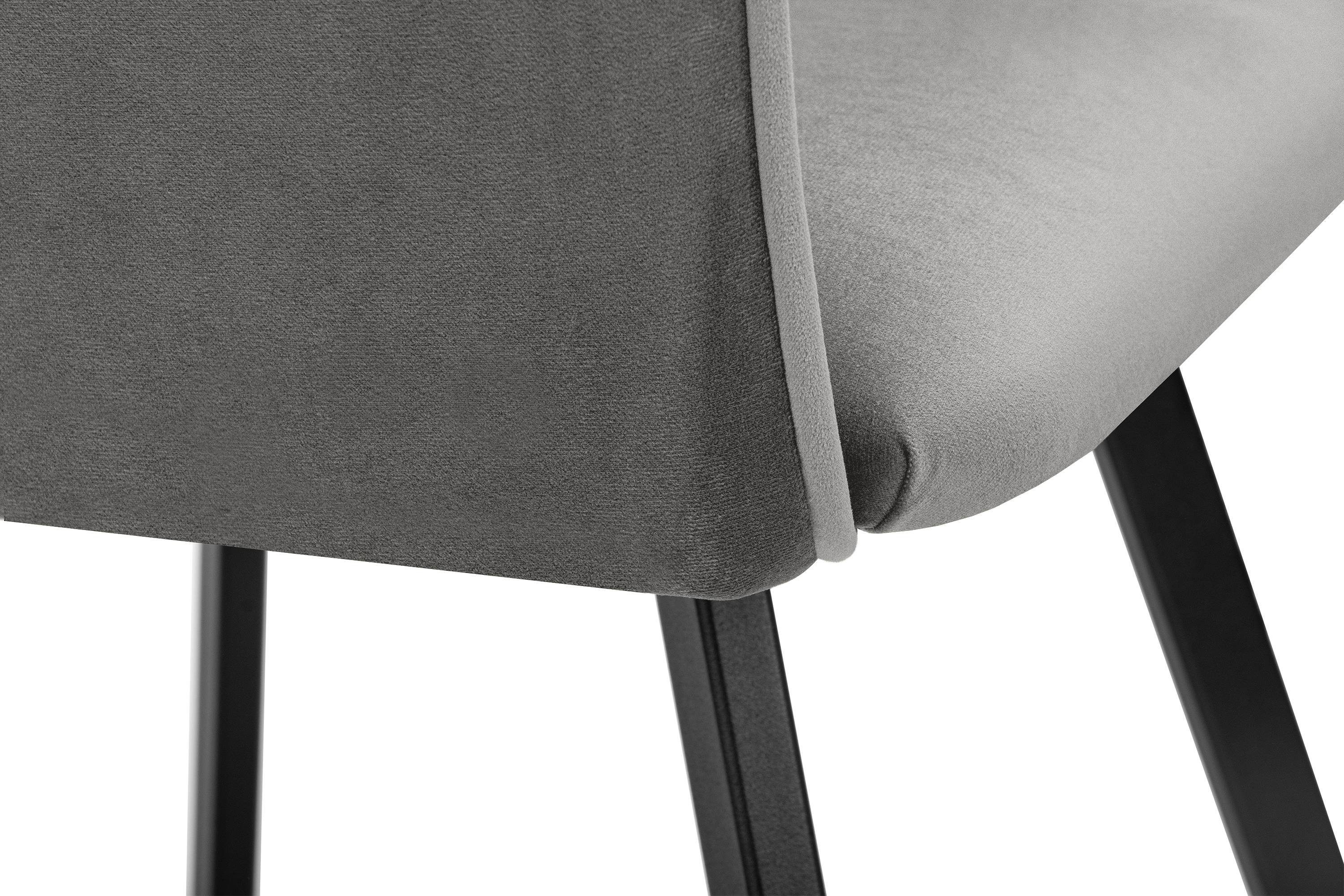 schwarz Velours-Sitz, Konsimo der Polsterstuhl 2 EU Metallrahmen, PYRUS (Esszimmerstühl, grau schwarzer in Esstischstühl St), / | Wohnzimmerstühl hergestellt grau
