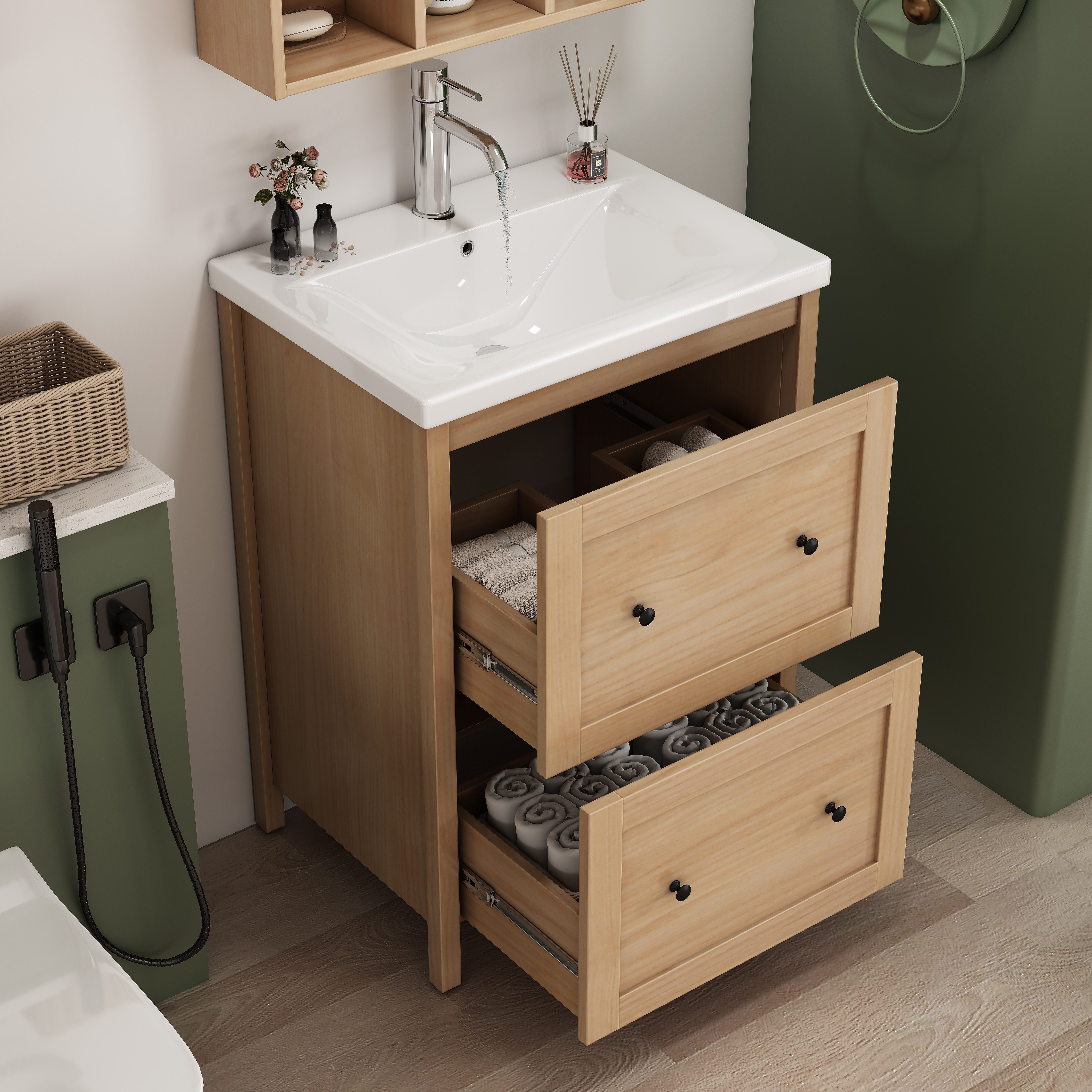 welltime Stockholm vanity unit (complete set), washbasin area with 2 drawers and soft-close mechanism, width 60cm