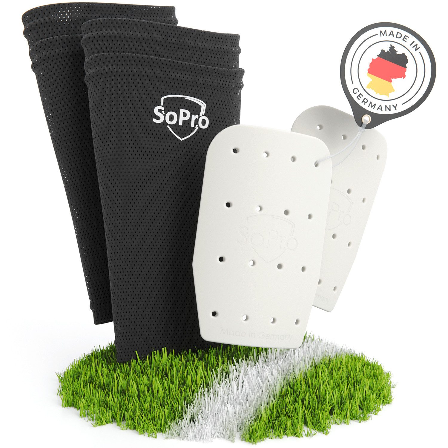 SoPro Fußball Schienbeinschoner Mini Schienbeinschoner für Fußball inkl. Socken leicht & rutschfest
