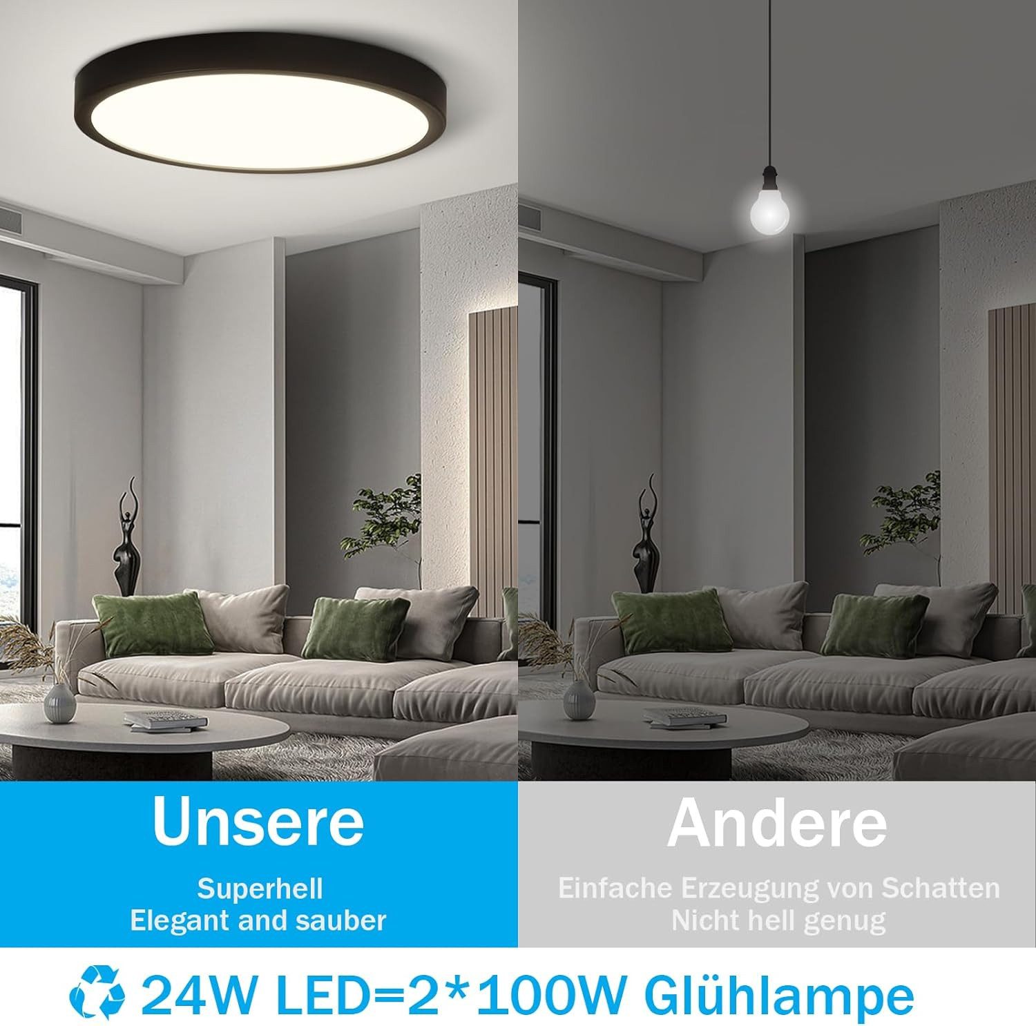 Nettlife LED Panel Deckenleuchte Schwarz Rund günstig online kaufen