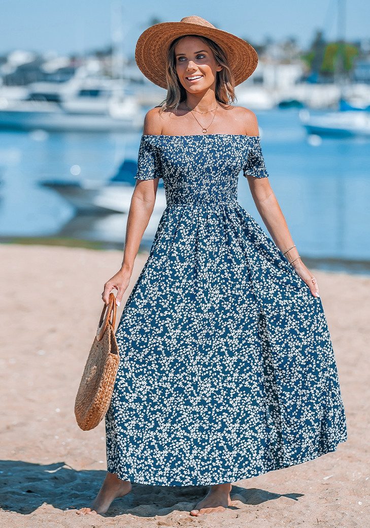 Cupshe Off-Shoulder-Kleid Ditsy Trägerloses Maxikleid