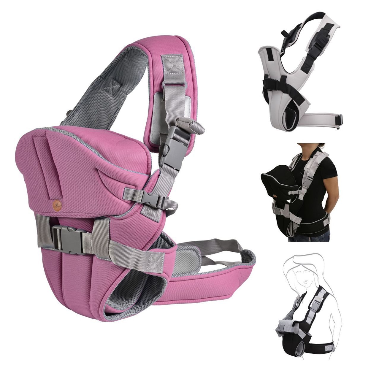Moni Babytrage Carry go 2 in 1, Bauchtrage, Hüfttrage, abnehmbare Kopfstütze, Stillposition, 13 kg