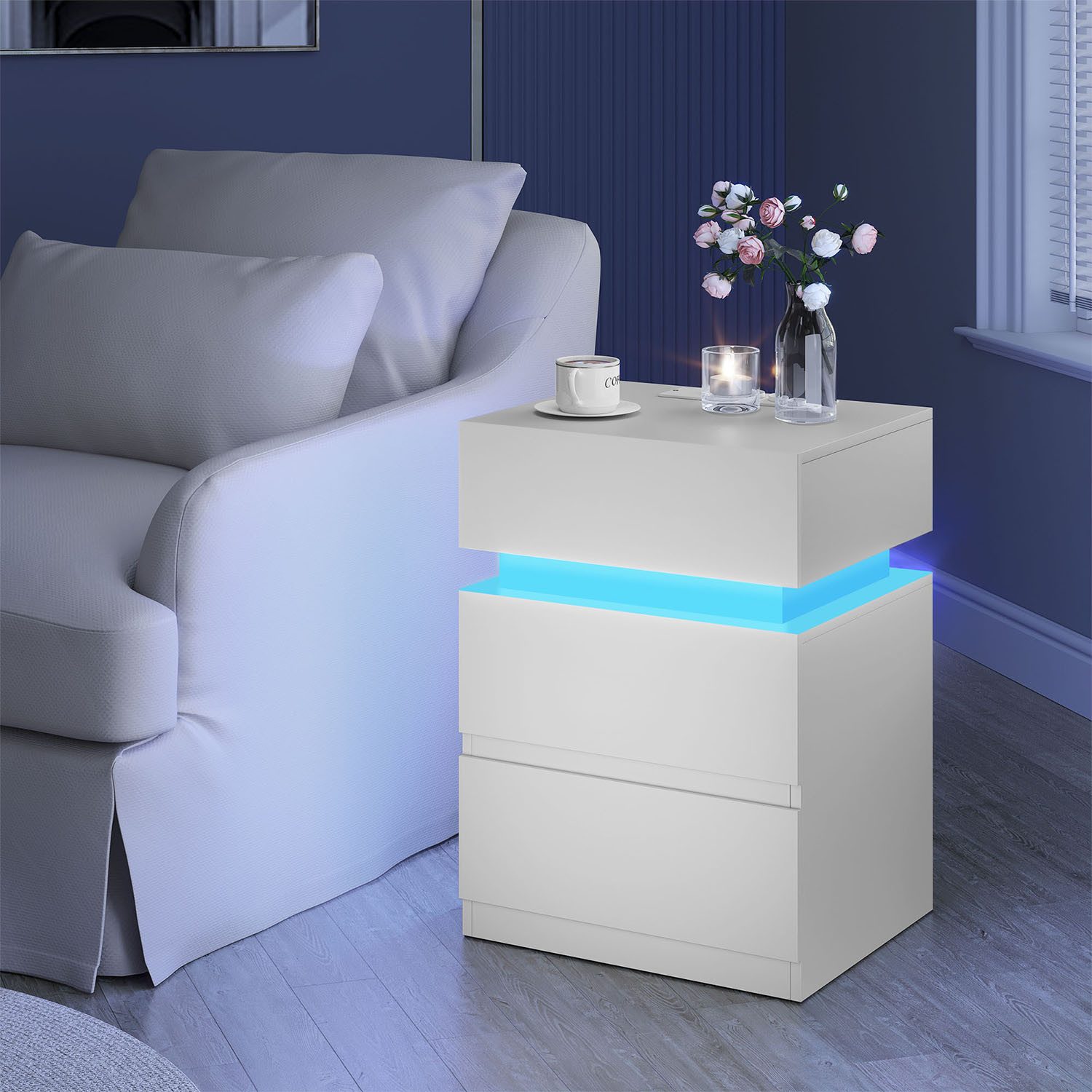 Woltu Nachttisch (1-St), Nachtschrank mit integrierter Steckdosenleiste, weiß