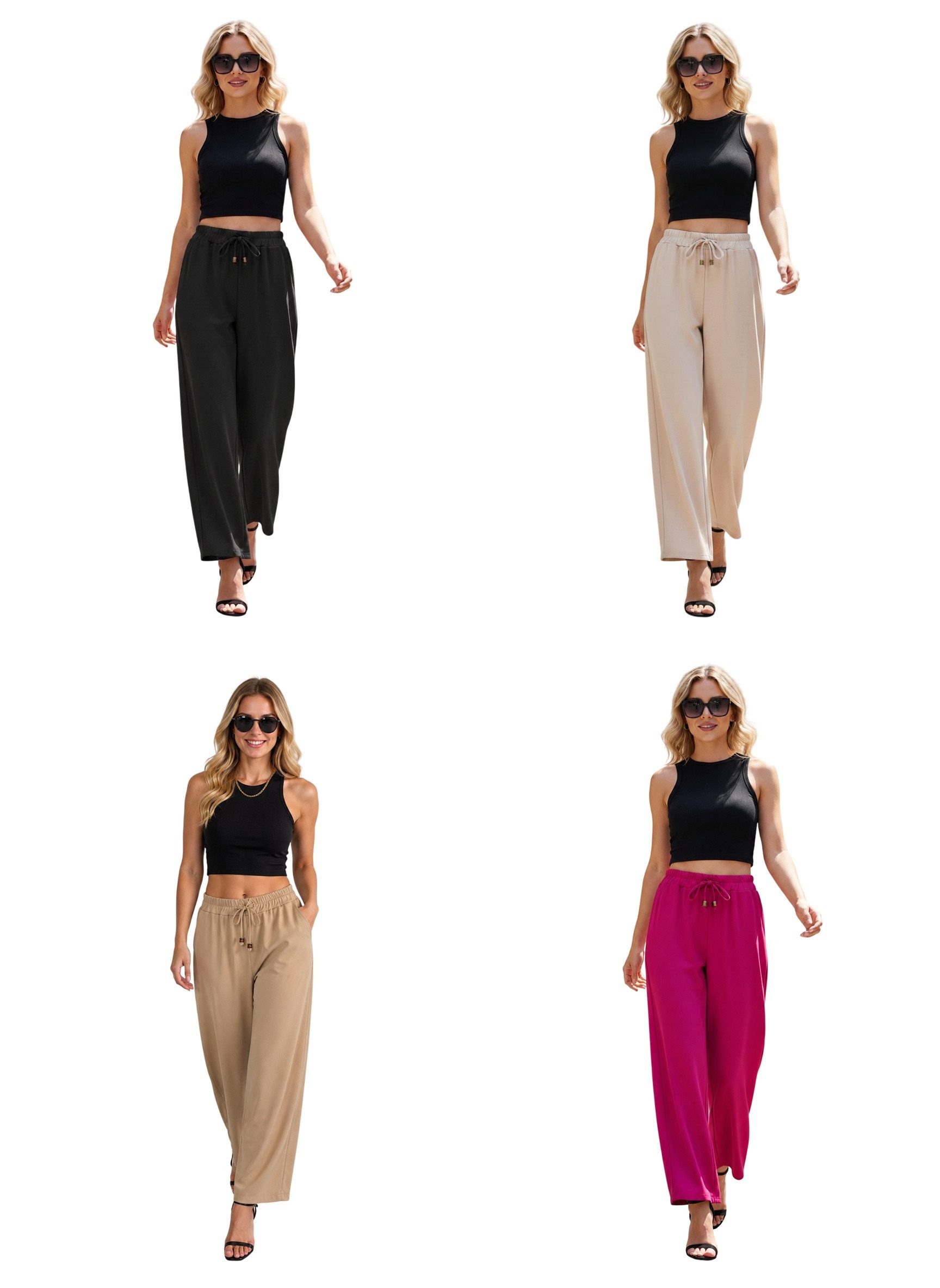 Sa-Lucca Palazzohose Damen Palazzohose / Sommerhose mit bequemem Dehnbund und Bindeband mit elastischem Bund