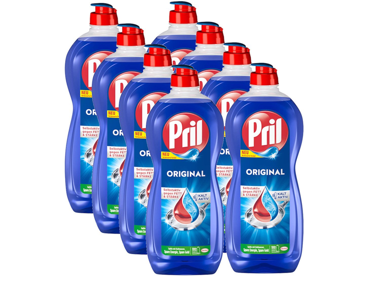 PRIL Original 8x 675ml Geschirrspülmittel (Spar-Pack, [8-St. mit höchster Fettlösekraft für sauberes Geschirr auch in kaltem Wasser)