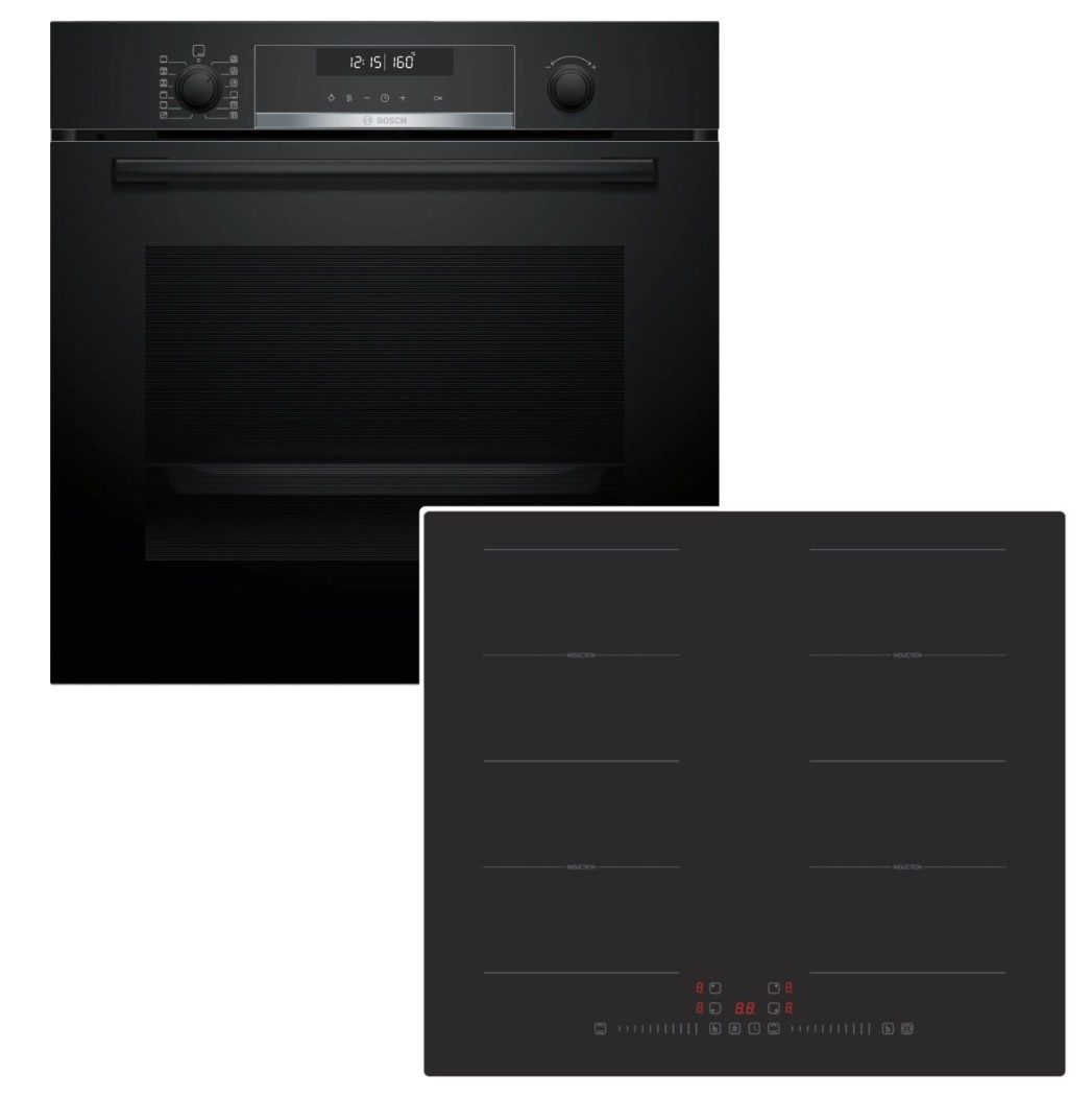 BOSCH Backofen-Set Bosch Backofen Pyrolyse AirFry + PKM Induktionskochfeld Booster Flex, mit Nein, Pyrolyse-Selbstreinigung Hydrolyse