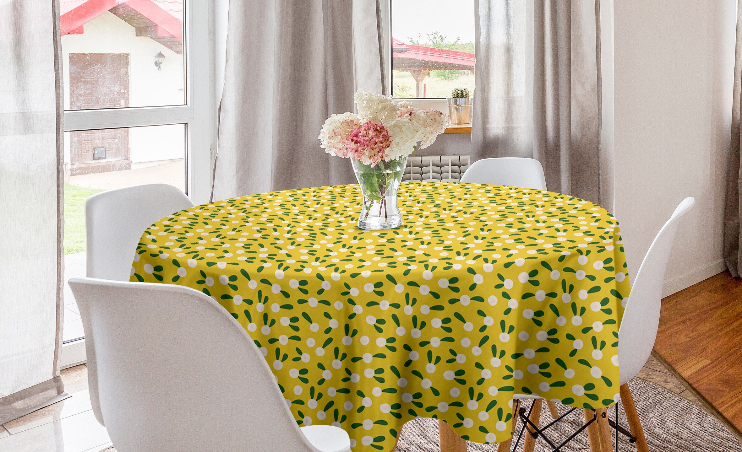 Abakuhaus Tischdecke Kreis Tischdecke Abdeckung für Esszimmer Küche Dekoration, Abstrakt Botanische Rund Blumen