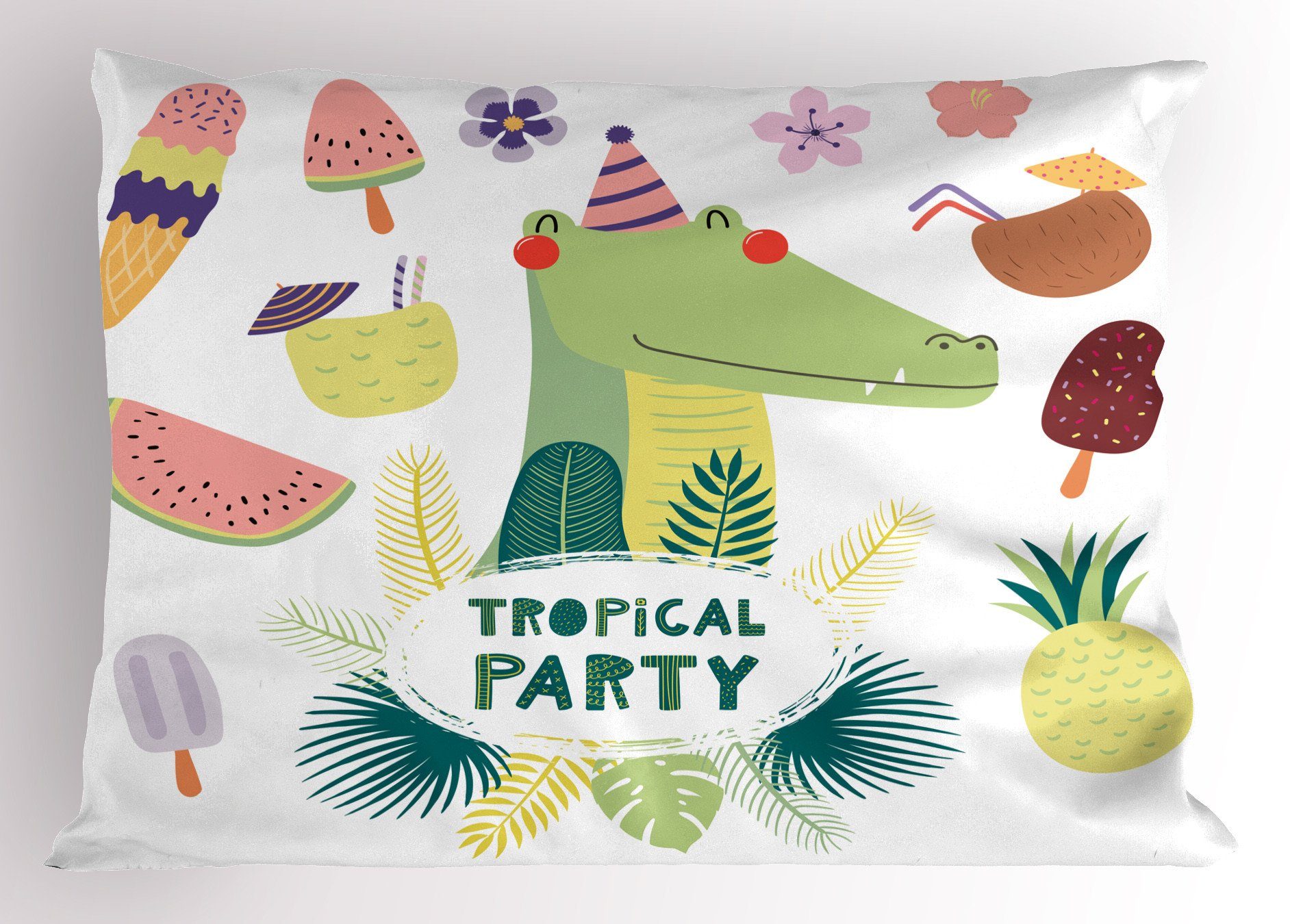 Kissenbezug, Krokodil Abakuhaus Size Tropical-Party Ice Gedruckter Kissenbezüge Standard (1 Stück), Dekorativer Cream King