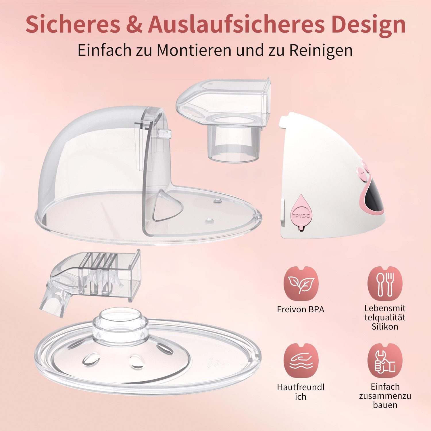 feinlux Elektrische Milchpumpe Tragbare Milchpumpe mit 4 Modi, 12 Stufen, Packung, wiederaufladbar( 2 Stück) , LCD-Display Tragbare Milchpumpe, LED-Display, besonders leise