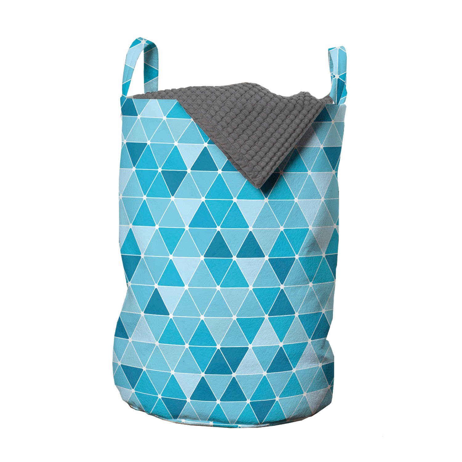 Abakuhaus Wäschesäckchen Wäschekorb mit Griffen Kordelzugverschluss für Waschsalons, Blau Geometrische Triangles Mosaik