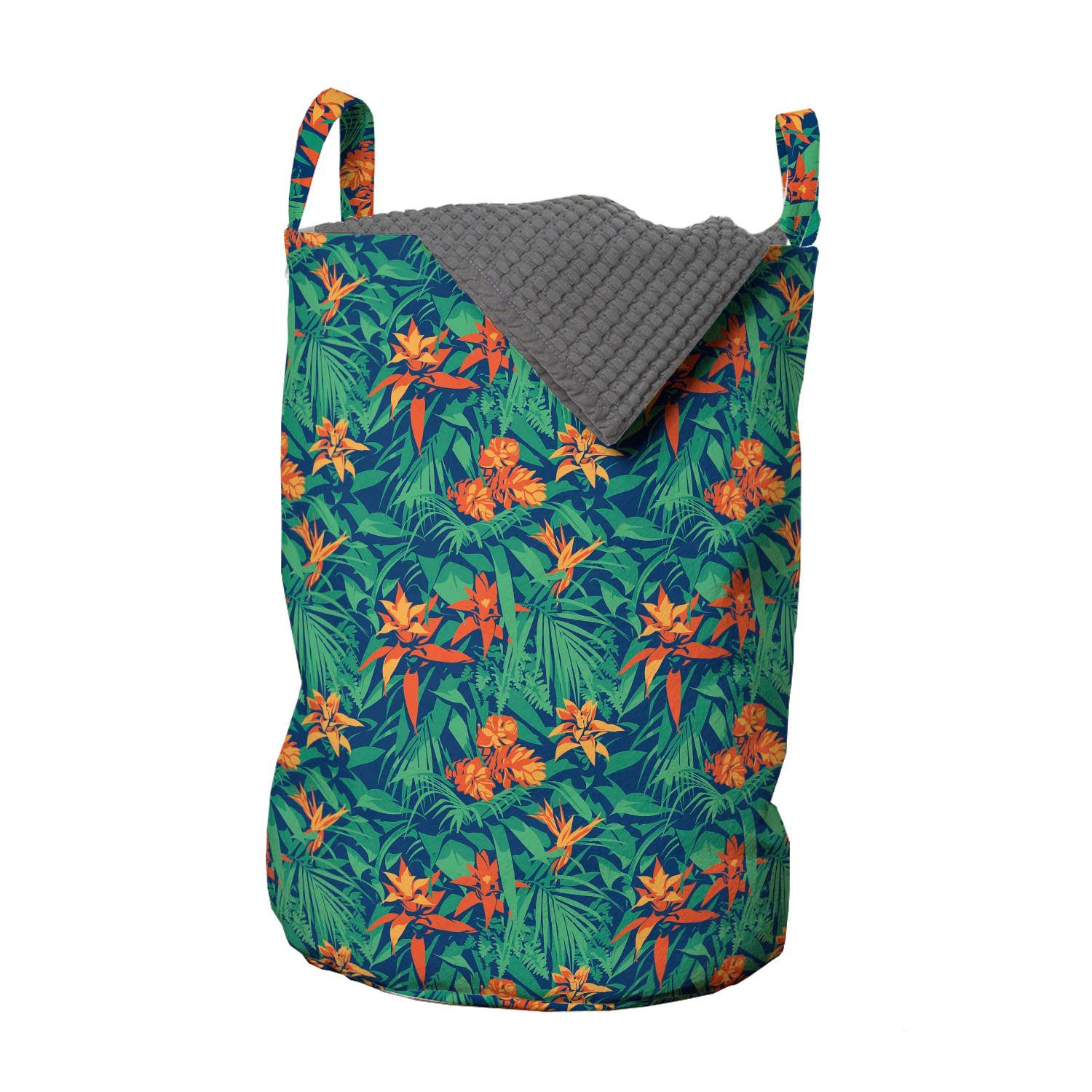 Abakuhaus Wäschesäckchen Wäschekorb mit Griffen Kordelzugverschluss für Waschsalons, Tropisch Hibiscus Blüten und Blätter | Wäschesäcke