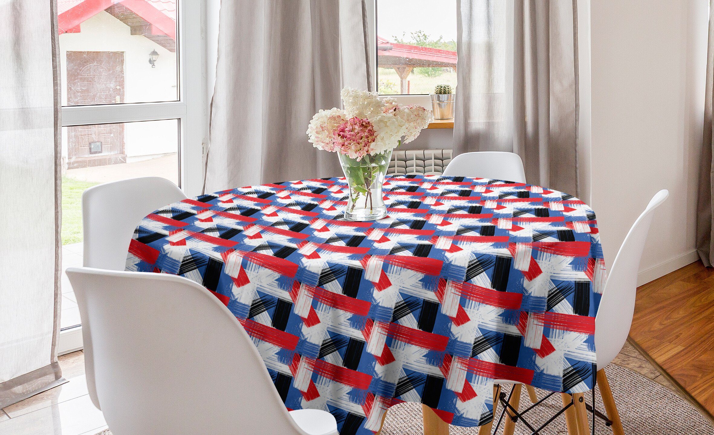 Abakuhaus Tischdecke Kreis Tischdecke Abdeckung für Esszimmer Küche Dekoration, Abstrakt Geometrisches Grunge-Motiv | Tischdecken
