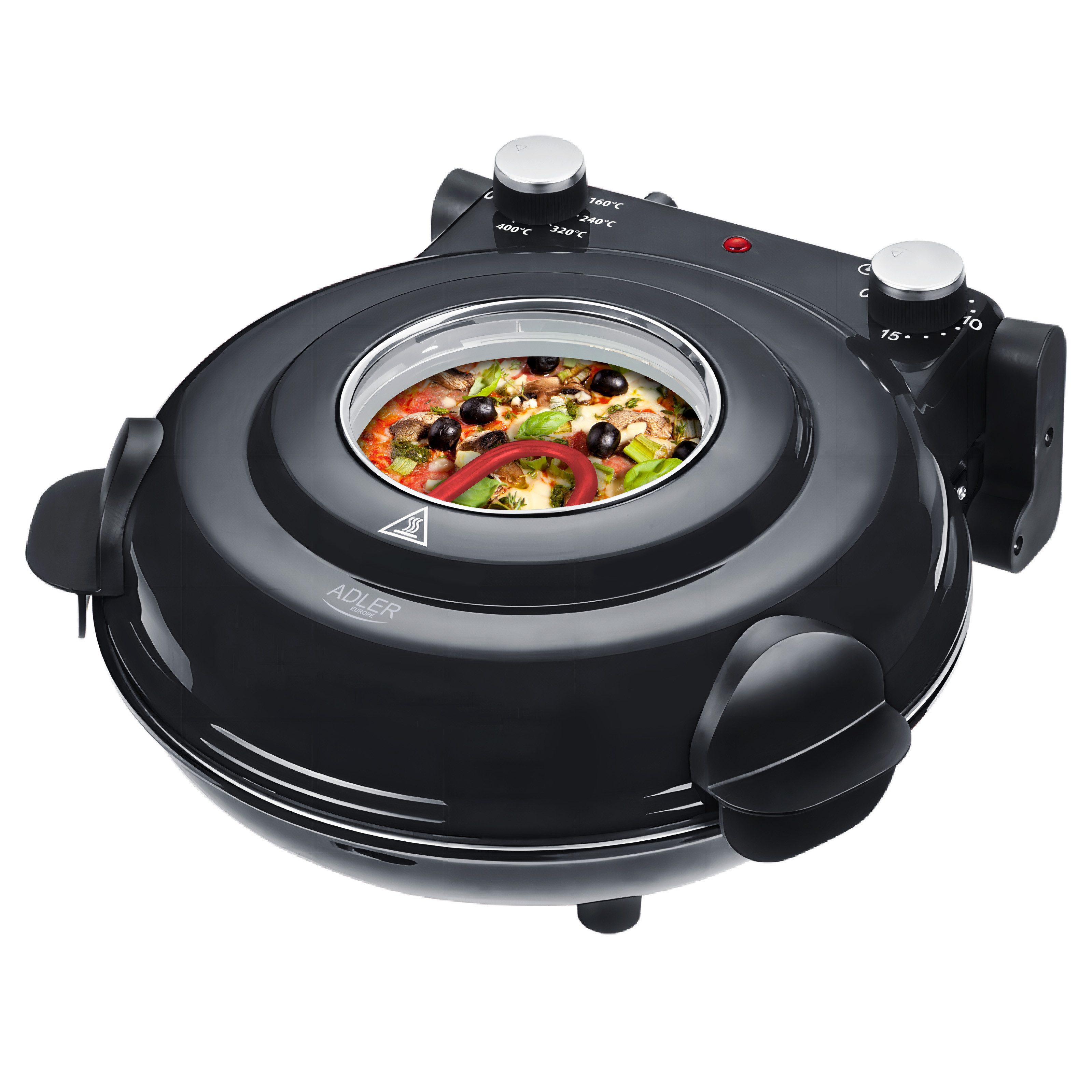 Pizzaofen Adler elektrischer Pizzaofen 1200 W Schwarz Pizza bis 31,5cm AD_6314