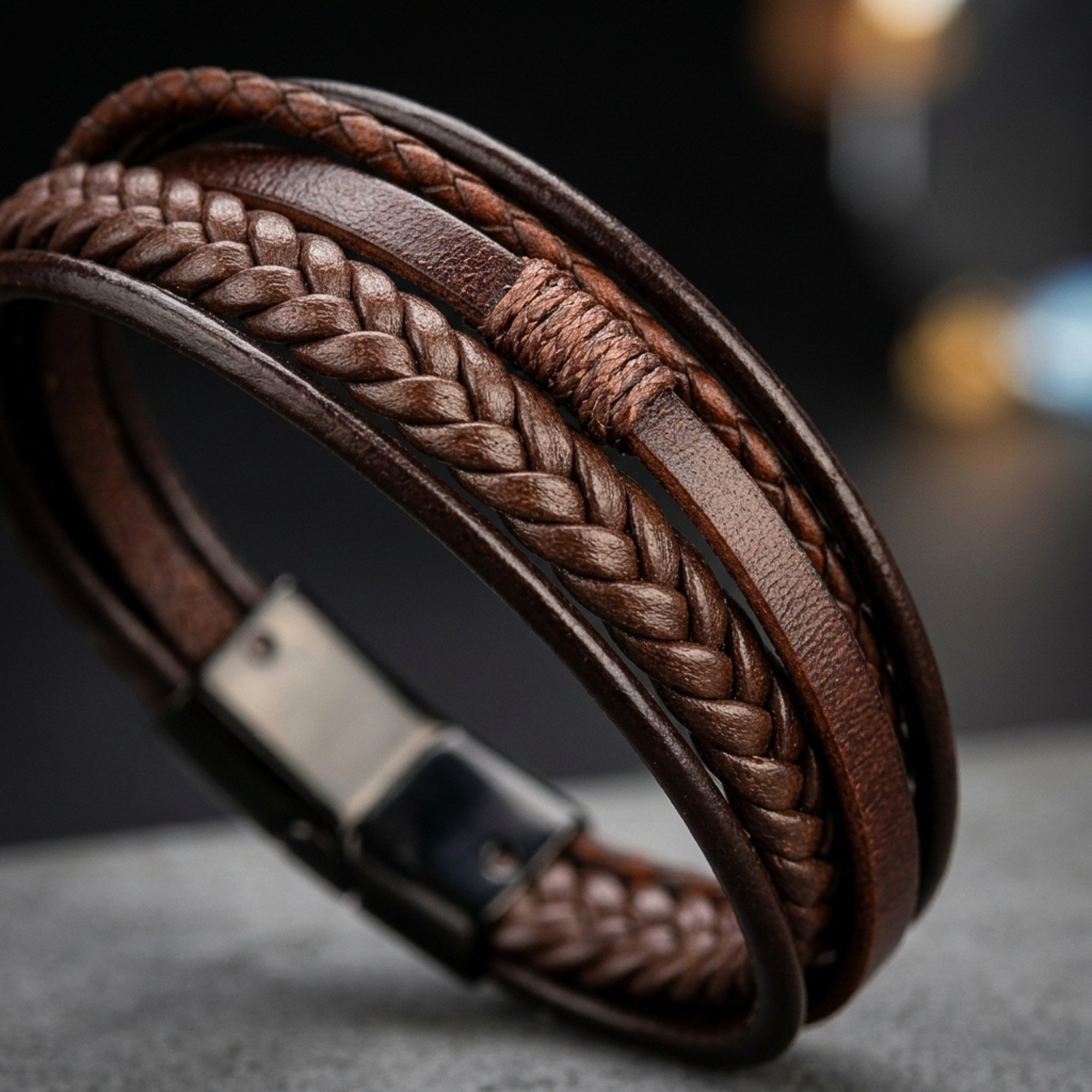 UNIQAL.de Lederarmband Unisex geflochten, Echtleder & Edelstahl, Modell Classic & Feather (Unisex,Edelstahl, Echtleder, geflochten, Casual Style, Handgefertigt) – Bild 3 von 5