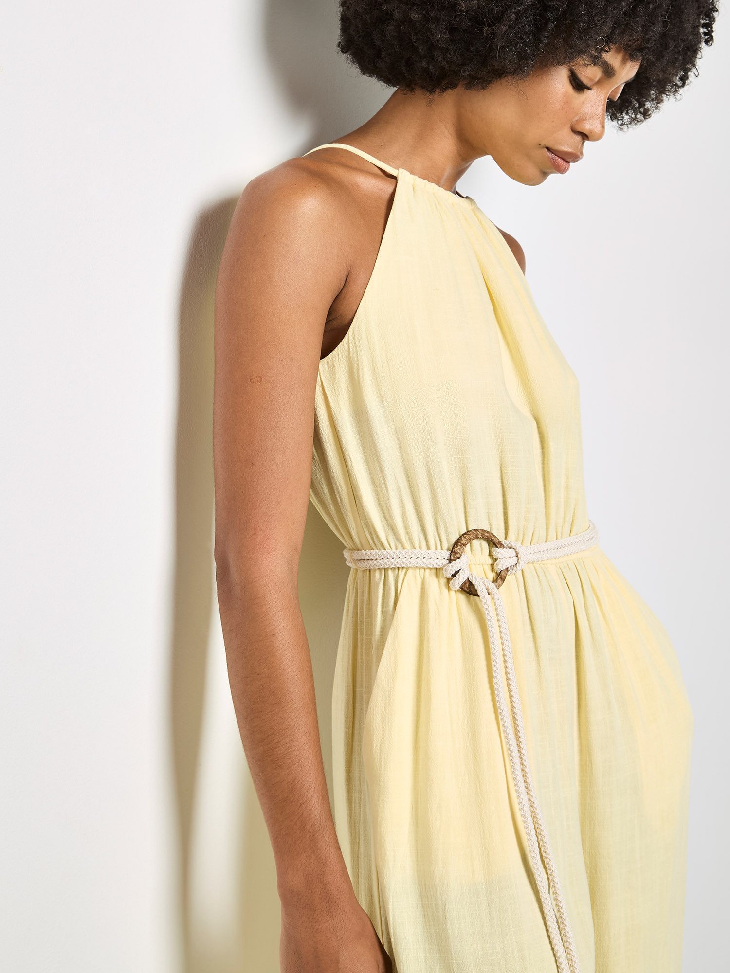 Apricot Jumpsuit Jumpsuit aus Baumwollmischung mit weitem Bein Einfarbig