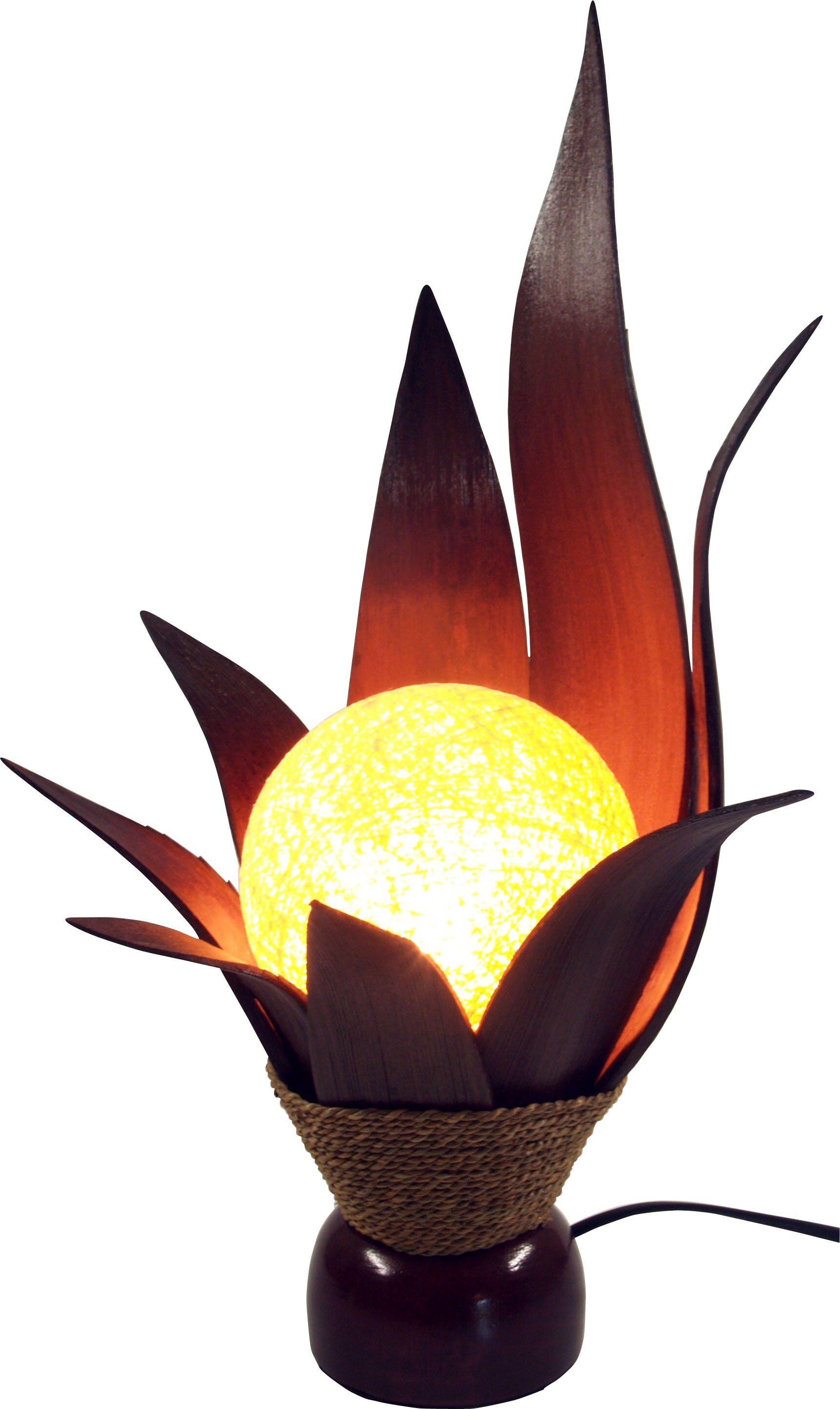 Guru-Shop Tischleuchte Palmenblatt Lotus Tischlampe, in Bali..,  Leuchtmittel nicht inklusive
