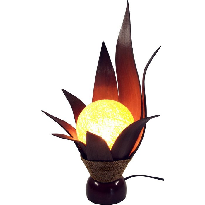 Guru-Shop Tischleuchte Palmenblatt Lotus Tischlampe in Bali.. Leuchtmittel nicht inklusive