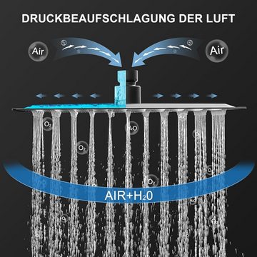 WasserHoy Duschsystem mit Thermostat mit Duschkopf Regendusche, Höhe 150 cm, 2 Strahlart(en), mit 9,84*9,84in (25*25cm) 2 Shower Head Sicherheitssperre bei 38°C