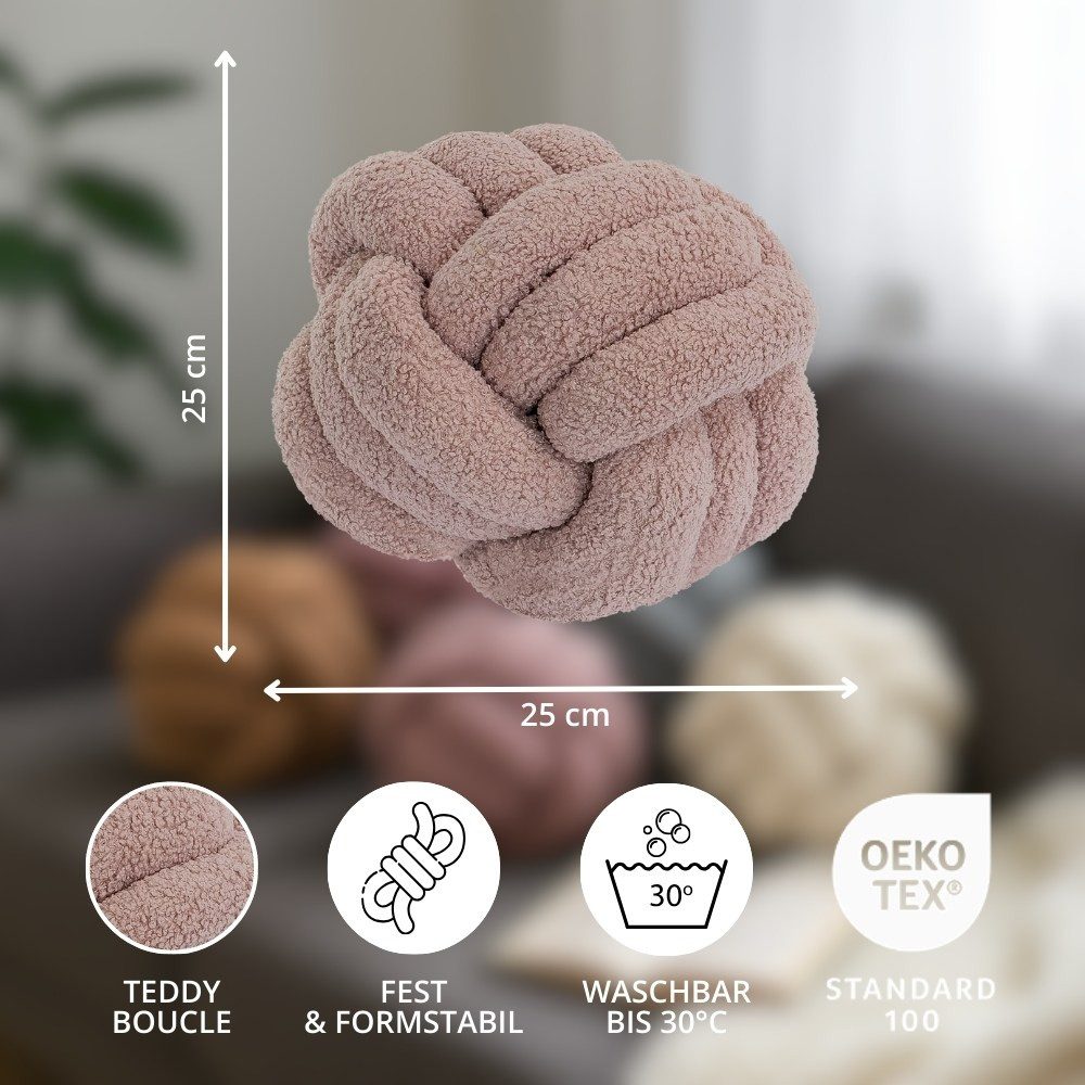 REALLaxx Dekokissen Knotenkissen, runder Knotenball, 25cm, Zierkissen mit modernem Teddy-Bezug – Bild 3 von 5