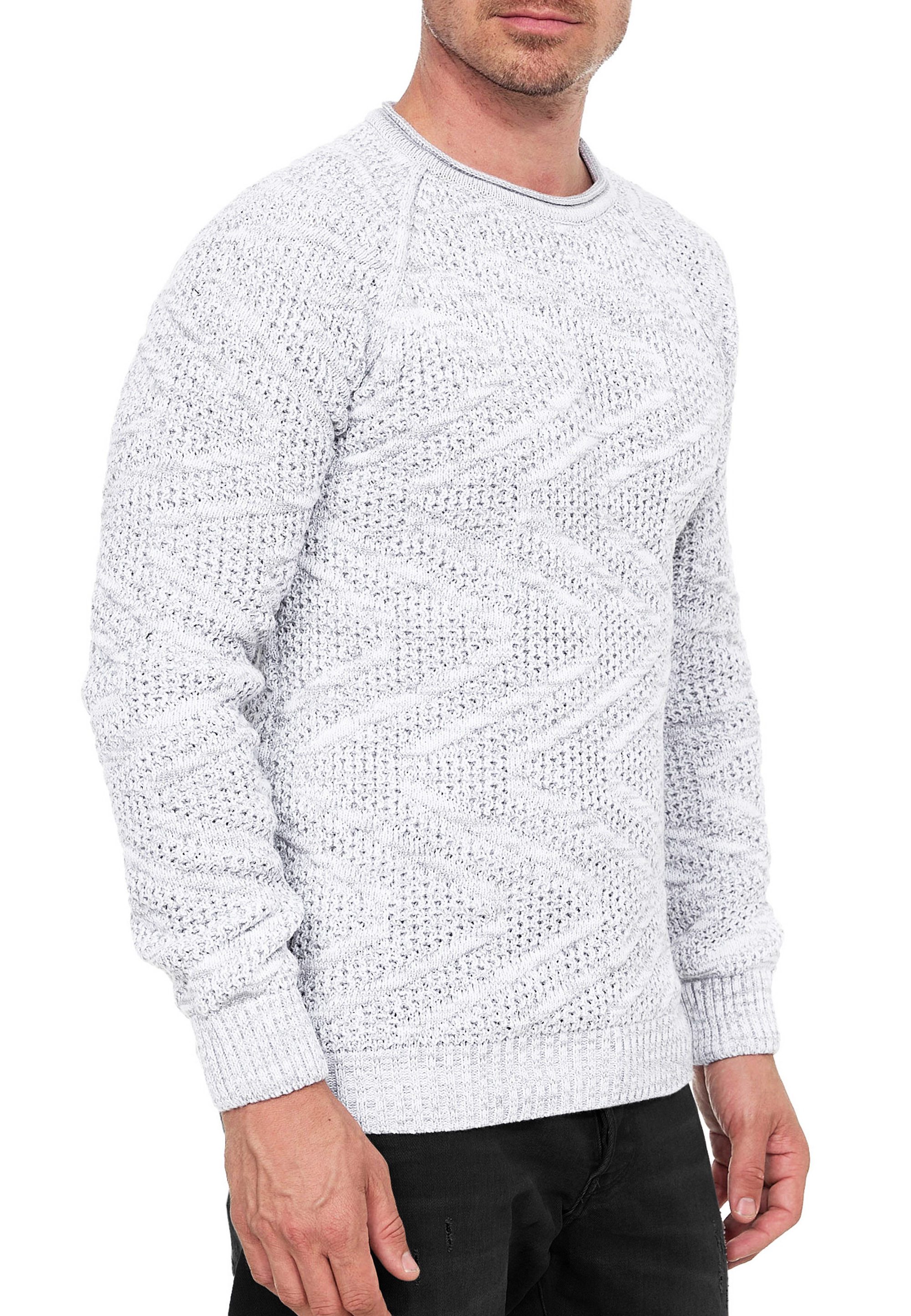 R-NEAL Rundhalspullover Herren Strick Kontrast Pulli günstig online kaufen