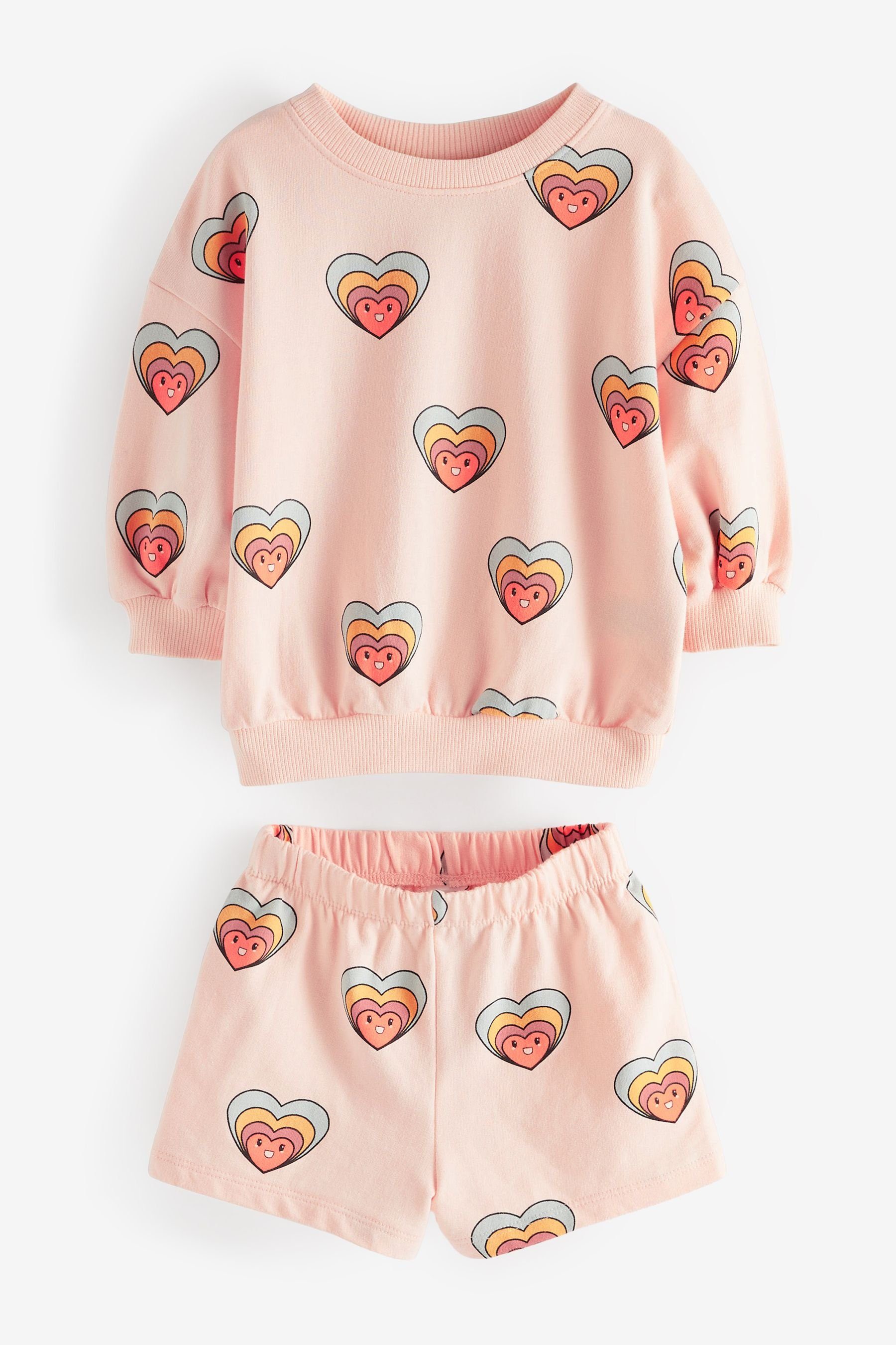 Next Shirt & Shorts Kombi-Set mit Sweatshirt und Shorts (2-tlg) Pink Hearts
