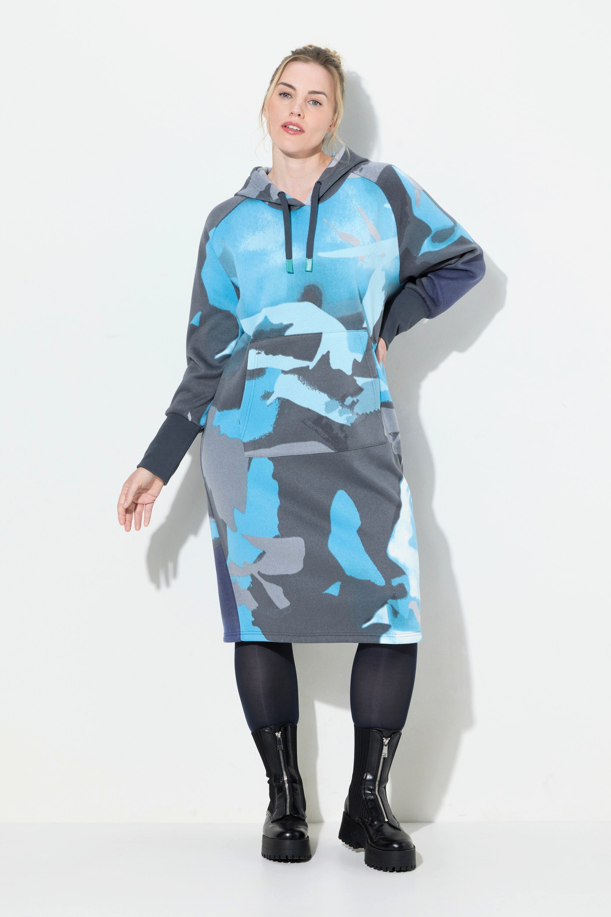 Jerseykleid Sweatkleid Kapuze Langarm oversize