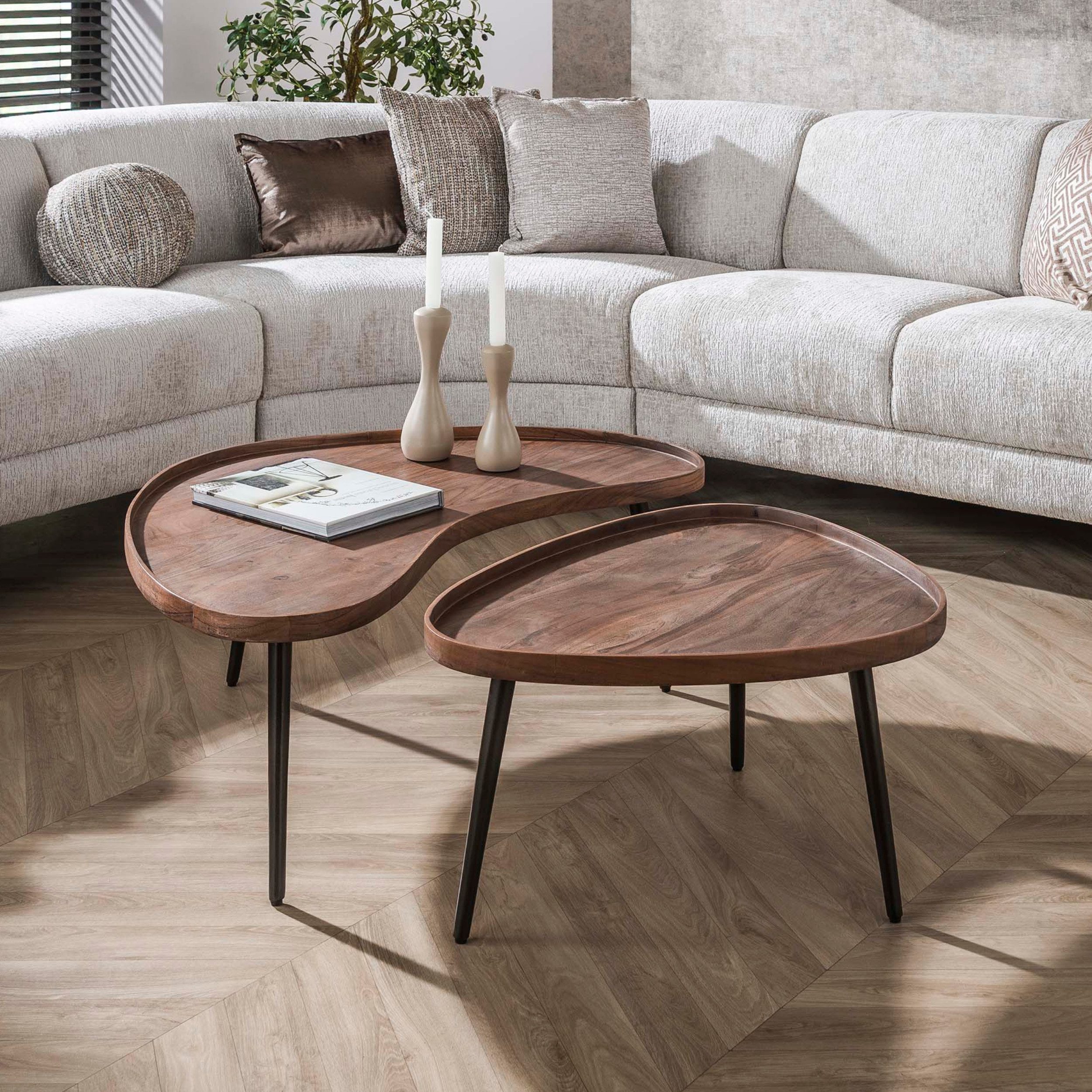 alesvelt Couchtisch MATEO VASSOIN Organische Tablett-Tische aus massiver Akazie (2er Set), 103x55x37h cm, 69x56x37h cm