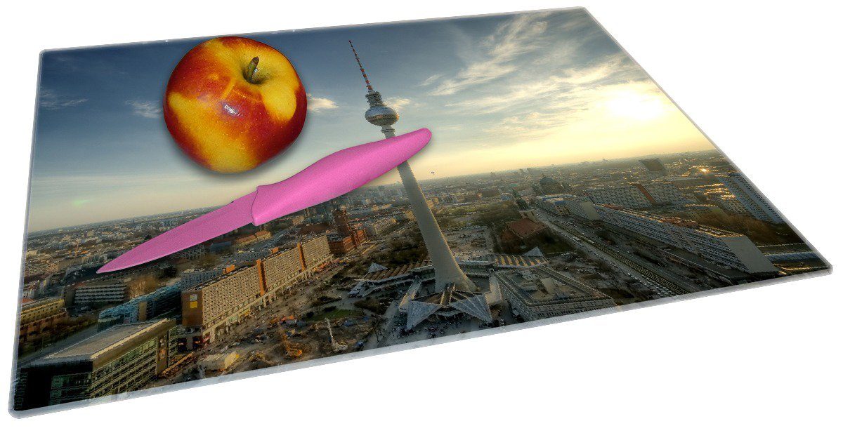 Berlin Gummifüße Stadt, über die Fernsehturm rutschfester Panoramablick ESG-Sicherheitsglas, Wallario 1-St), Schneidebrett 4mm, (inkl. mit 30x40cm
